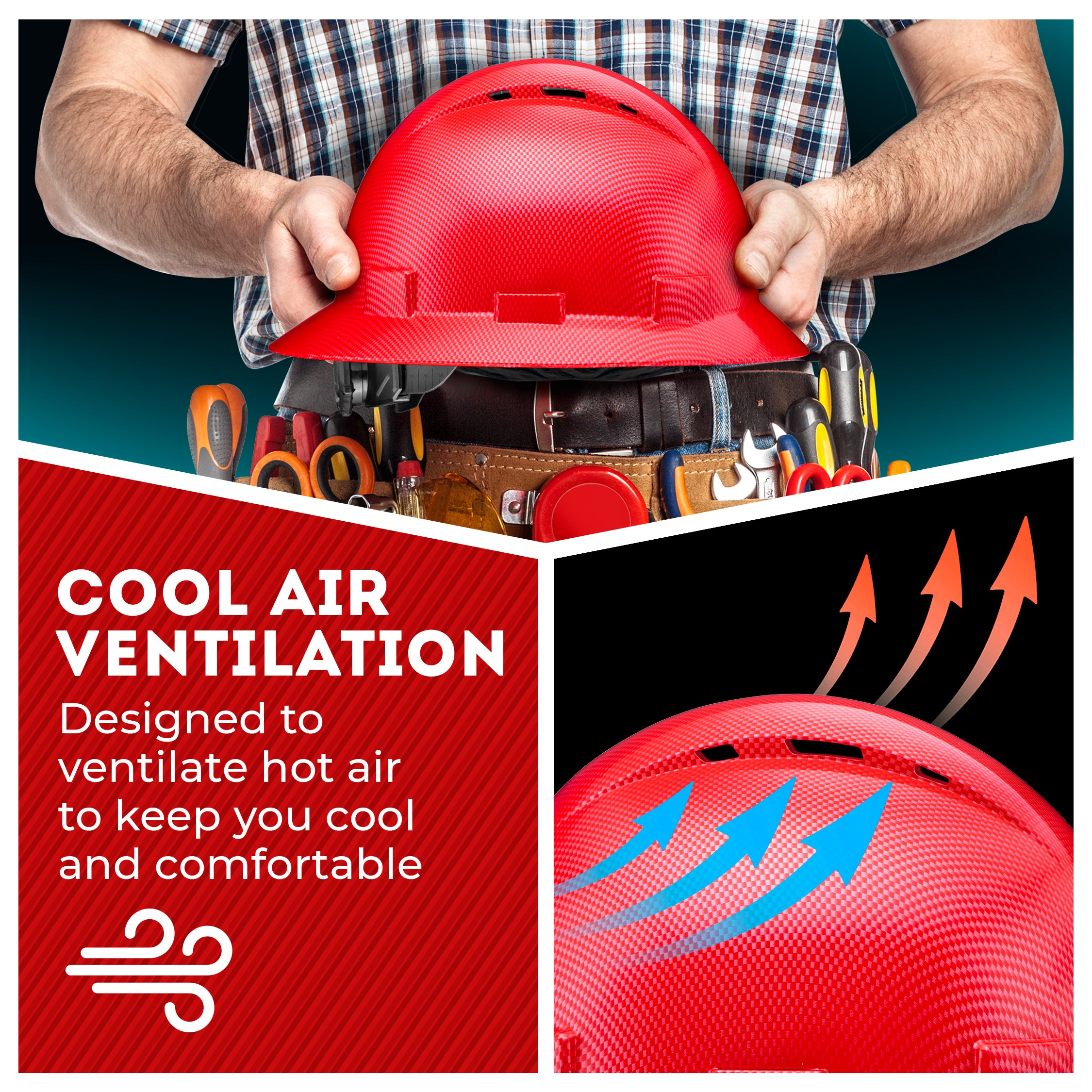 Full Brim Red Textured Graphite Design Gloss Finish Vented Hard Hat