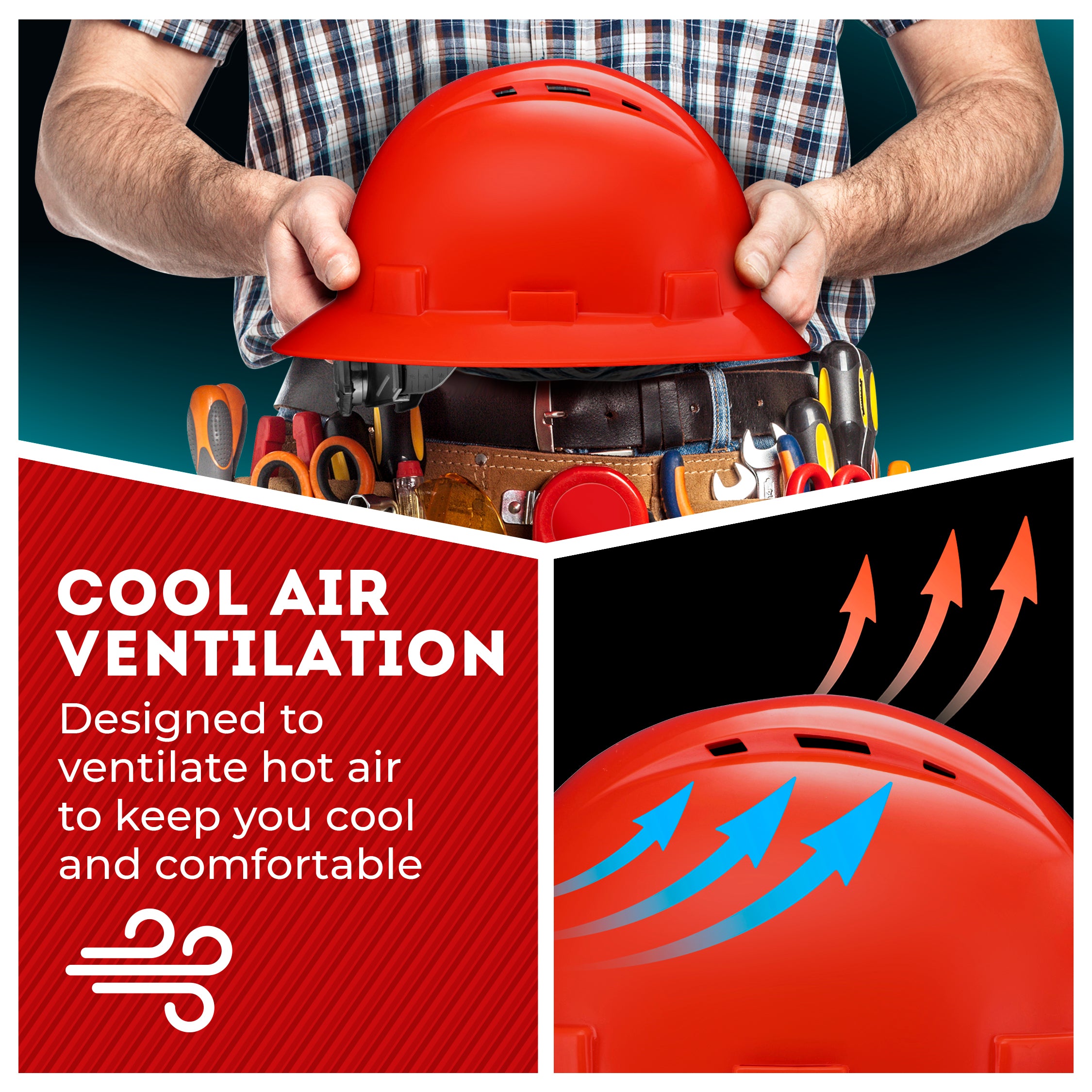 Full Brim Red Vented Hard Hat