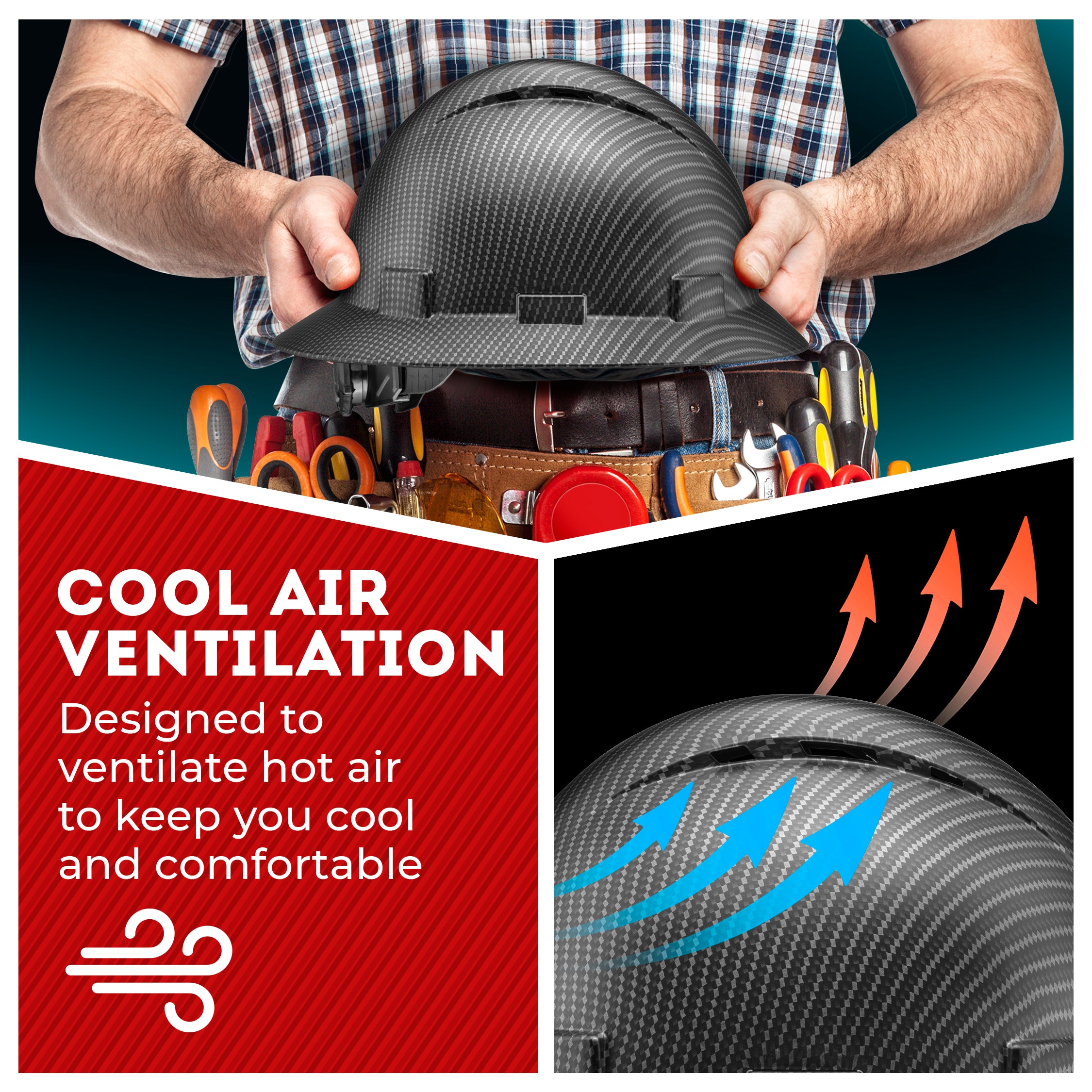 Full Brim Classic Black Graphite Design Matte Finish Vented Hard Hat