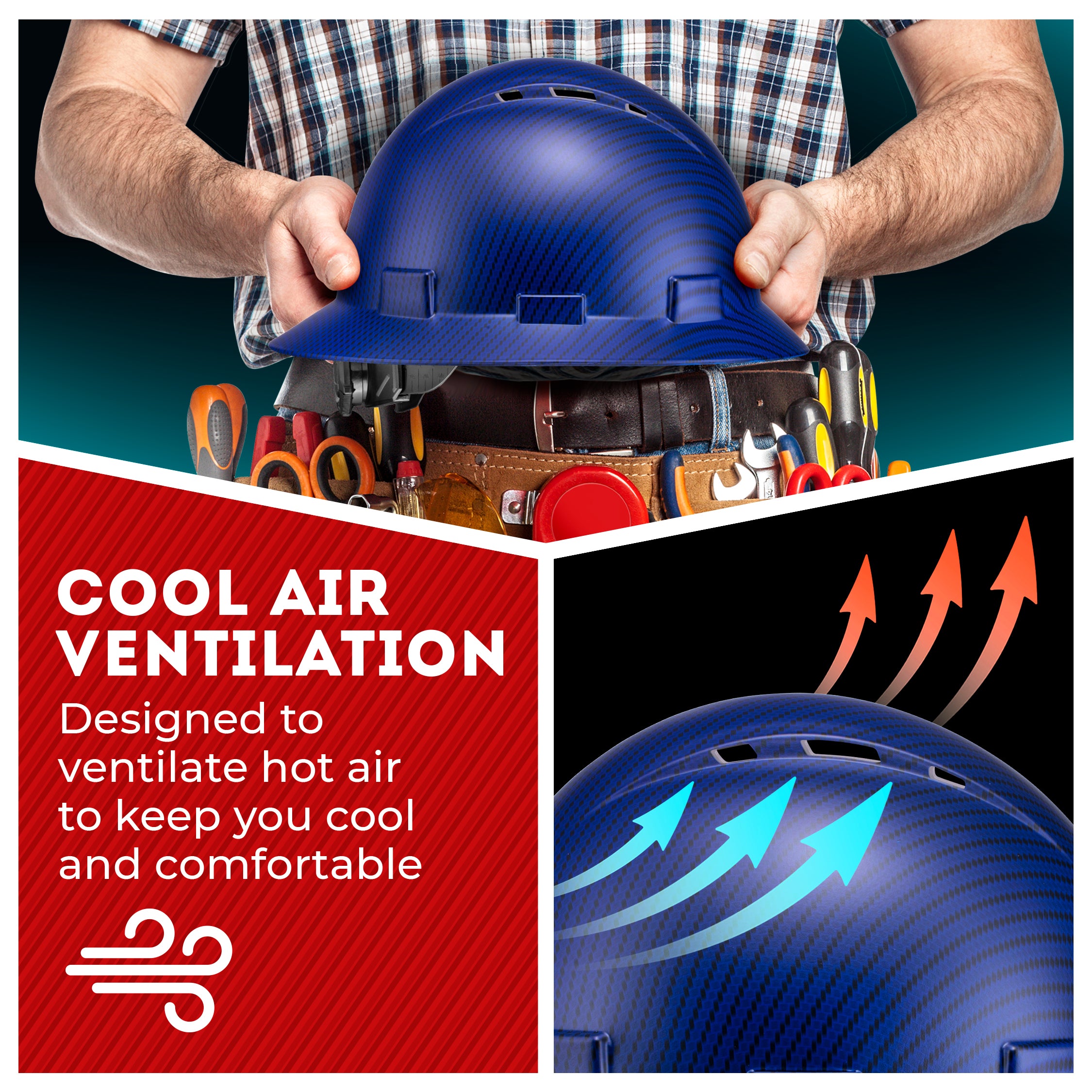 Full Brim Beguiled Blue Graphite Design Matte Finish Vented Hard Hat