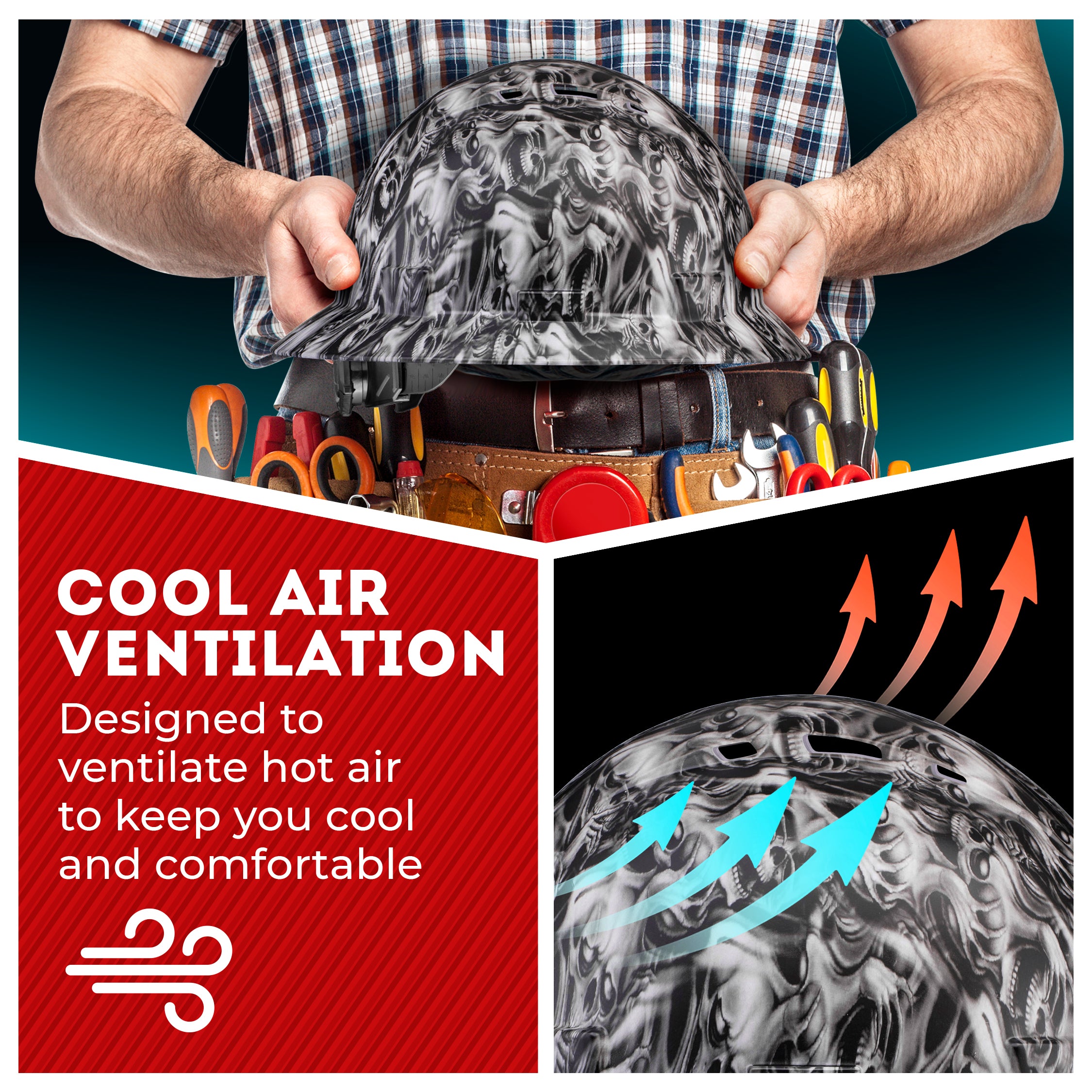 Full Brim Three Wise Skulls Matte Finish Vented Hard Hat