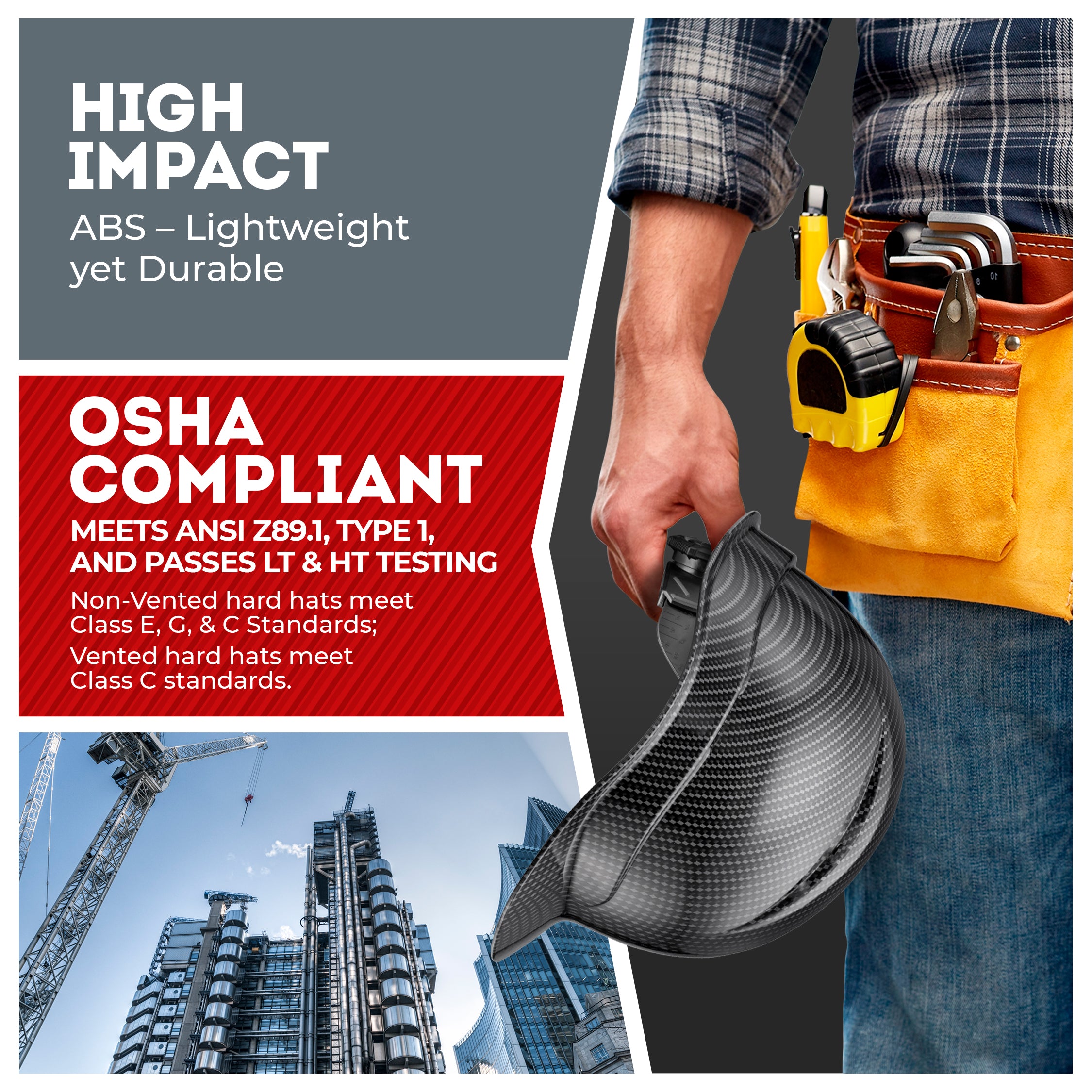 Cap Style Classic Black Graphite Design Gloss Finish Non-Vented Hard Hat