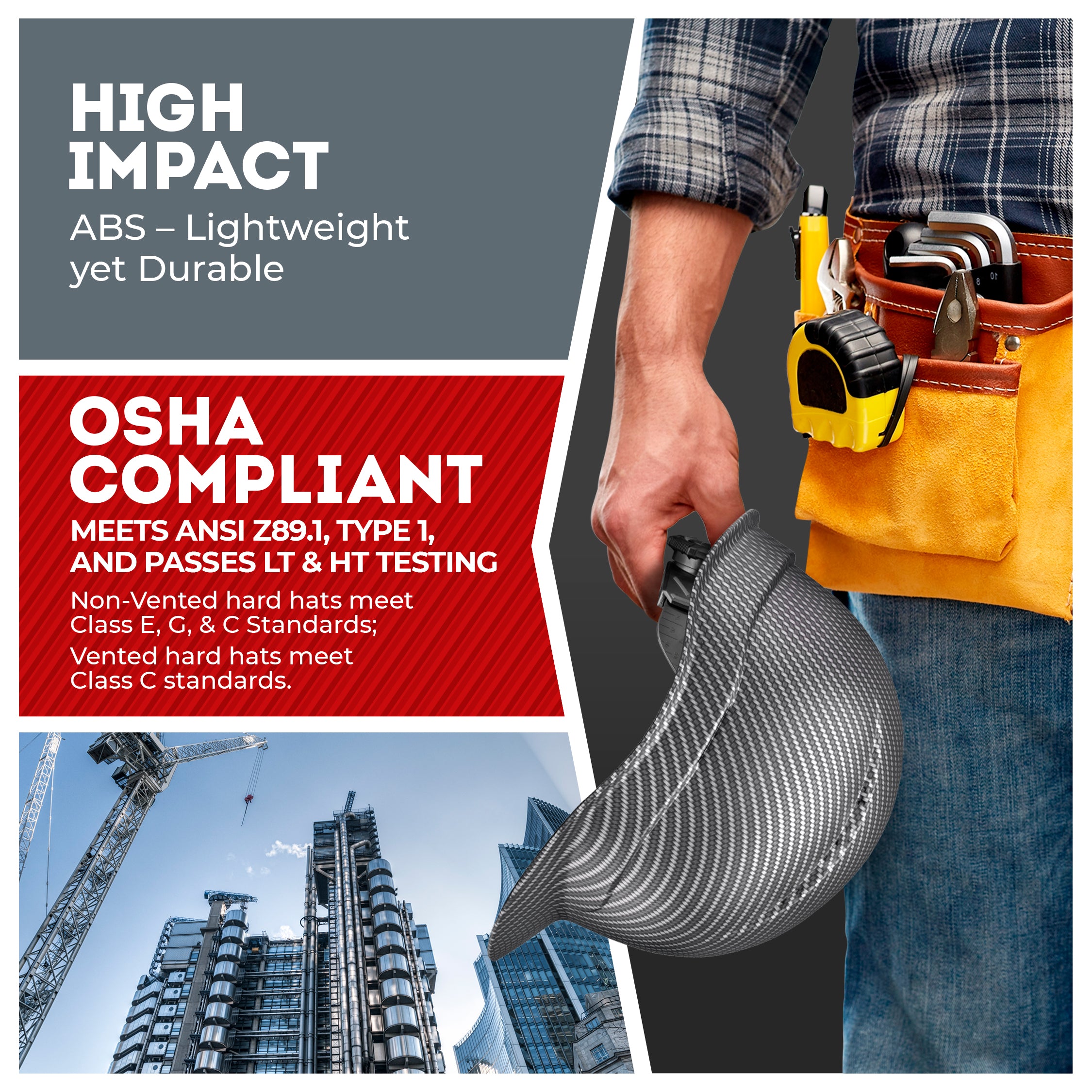 Cap Style Grey Silver Classic Graphite Design Matte Finish Non-Vented Hard Hat