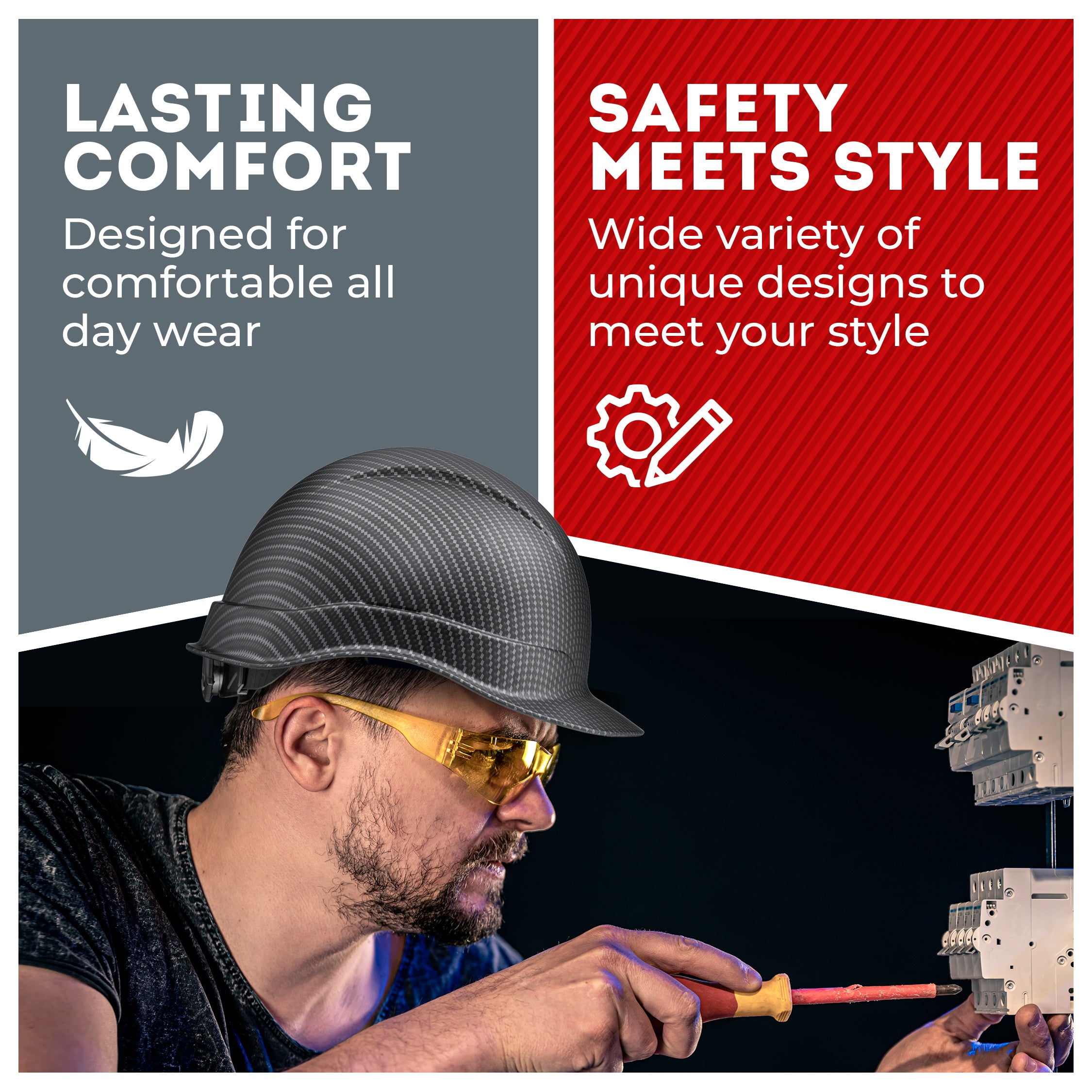 Cap Style Classic Black Graphite Design Matte Finish Non-Vented Hard Hat