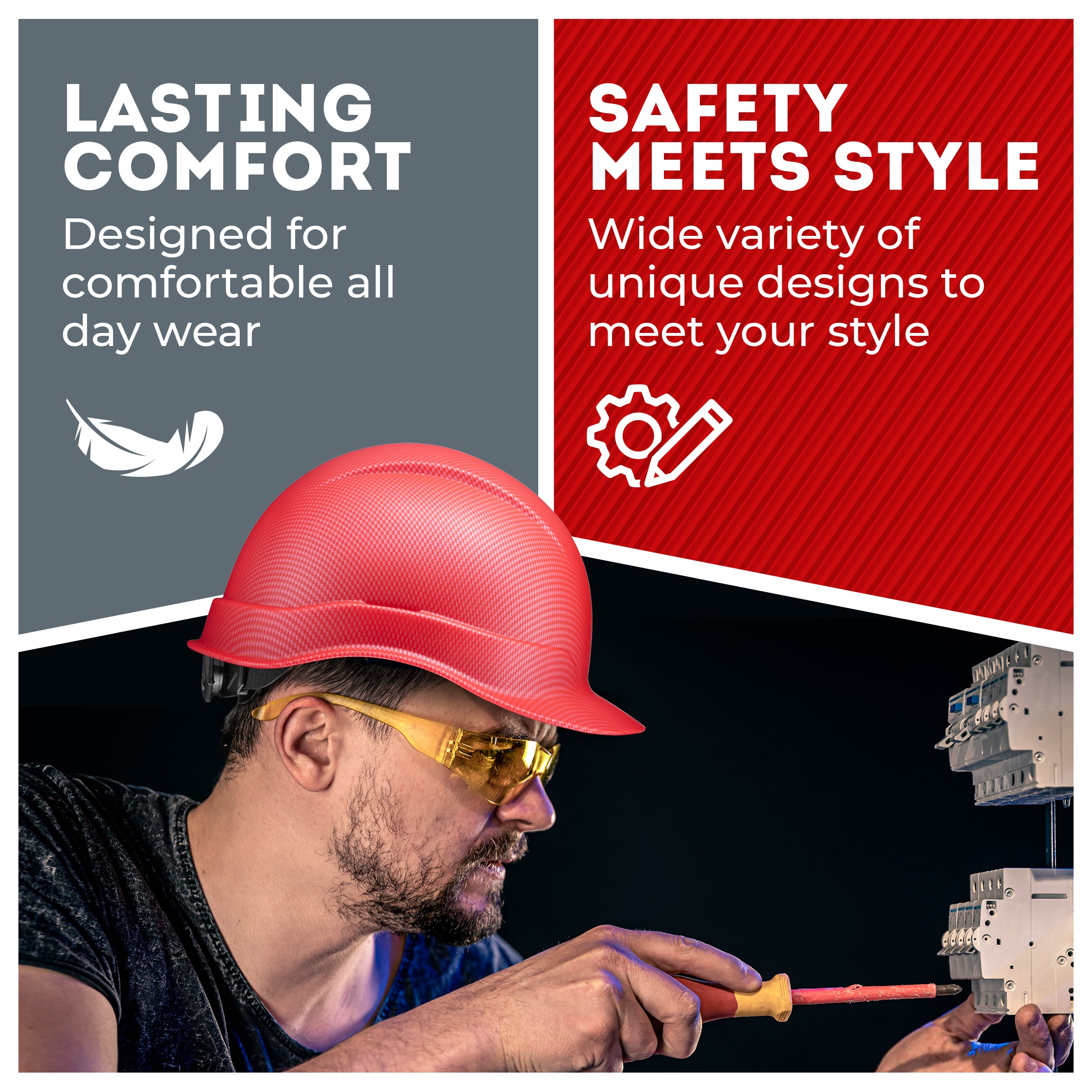 Cap Style Red Textured Graphite Design Matte Finish Non-Vented Hard Hat