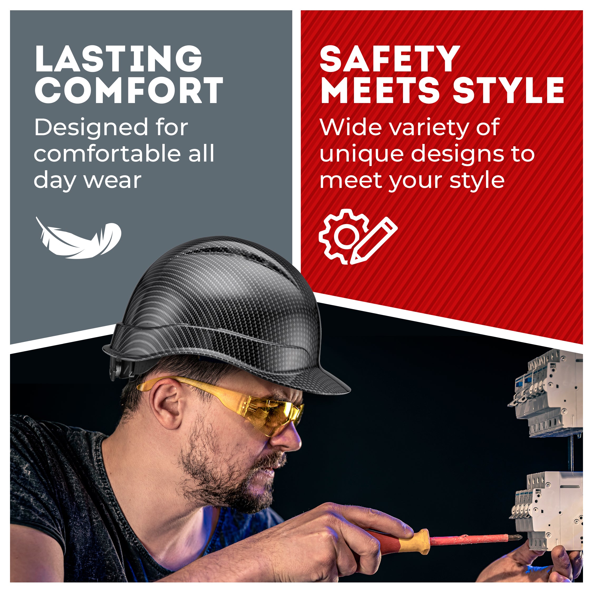 Cap Style Classic Black Graphite Design Gloss Finish Non-Vented Hard Hat