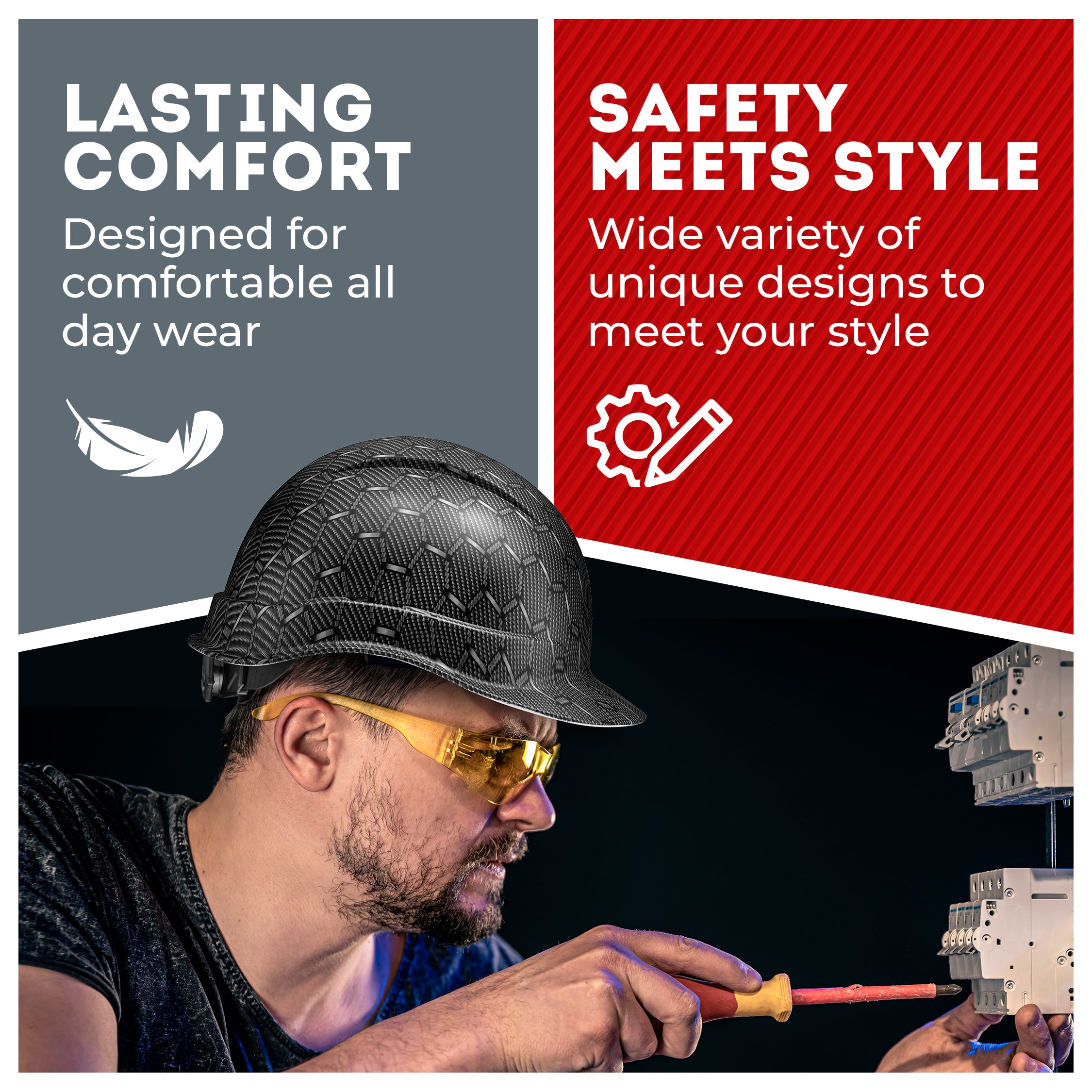 Cap Style Black Honeycomb Graphite Design Matte Finish Non-Vented Hard Hat