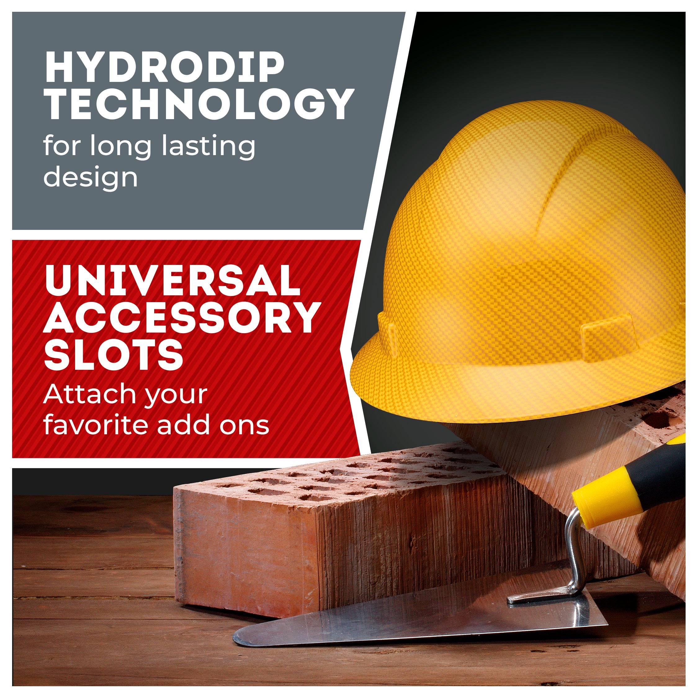 Full Brim Yellow Textured Graphite Design Gloss Finish Non-Vented Hard Hat