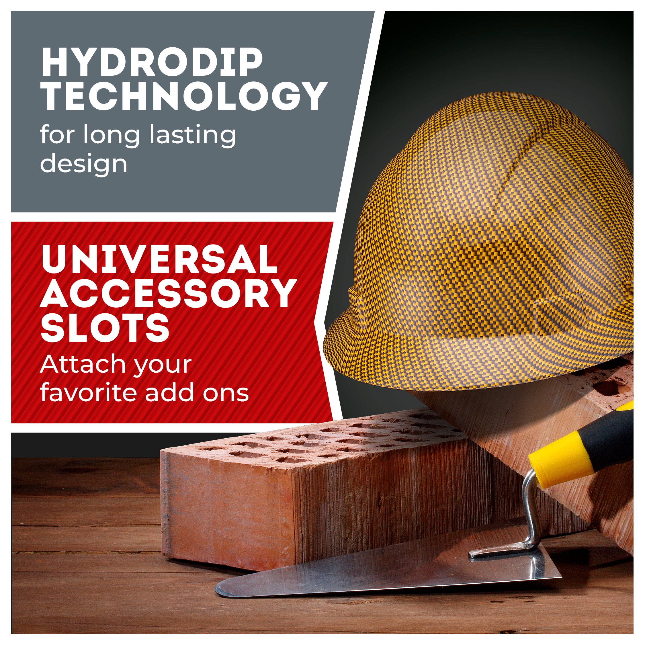 Full Brim Yellow Graphite Design Gloss Finish Non-Vented Hard Hat