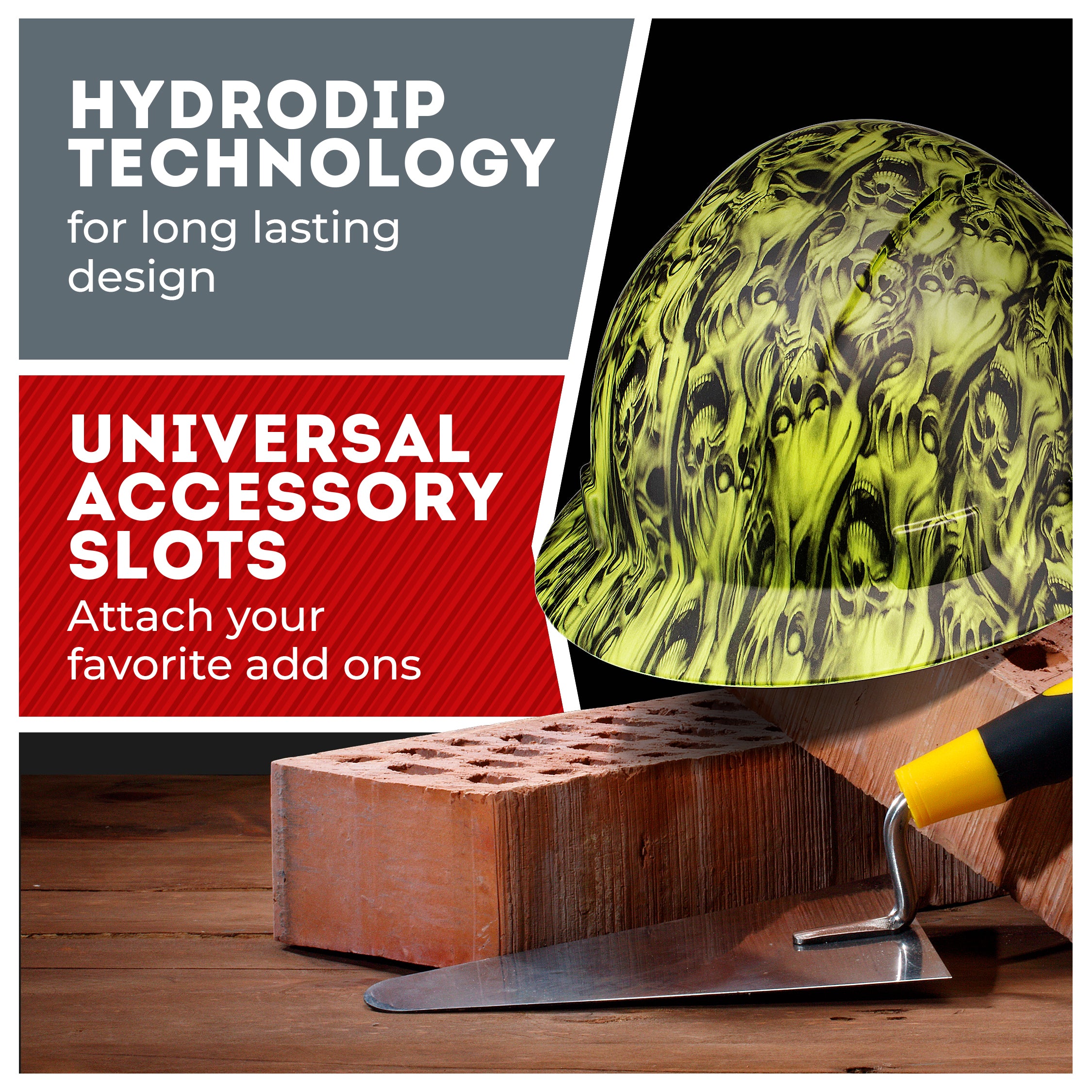 Full Brim Three Wise Skulls Matte Finish Non-Vented Hard Hat