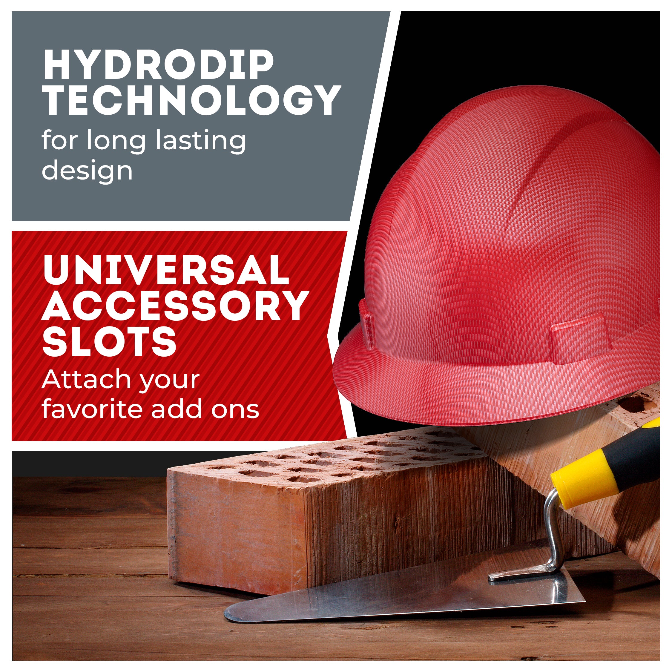 Full Brim Red Textured Graphite Design Gloss Finish Non-Vented Hard Hat