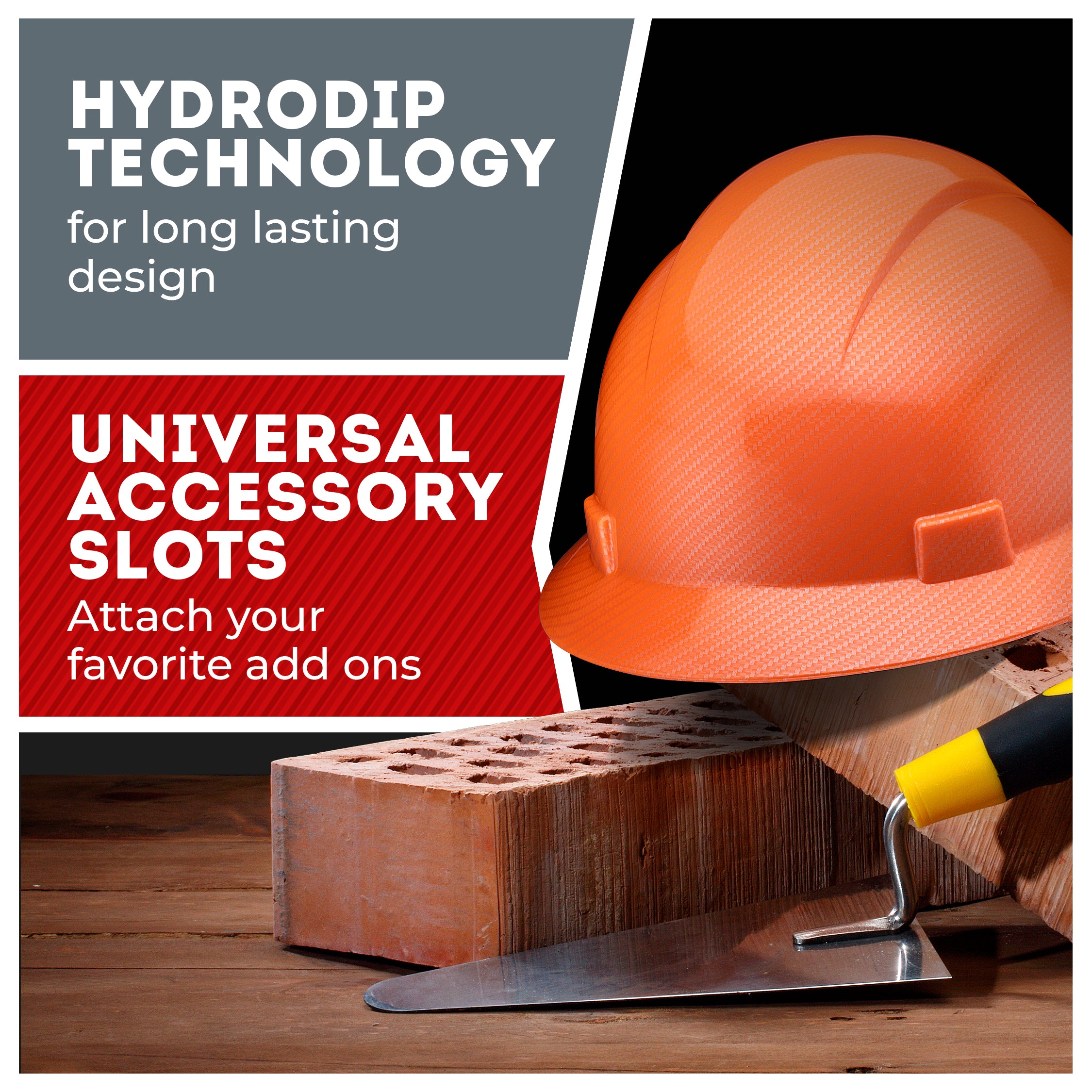 Full Brim Orange Textured Graphite Design Gloss Finish Non-Vented Hard Hat