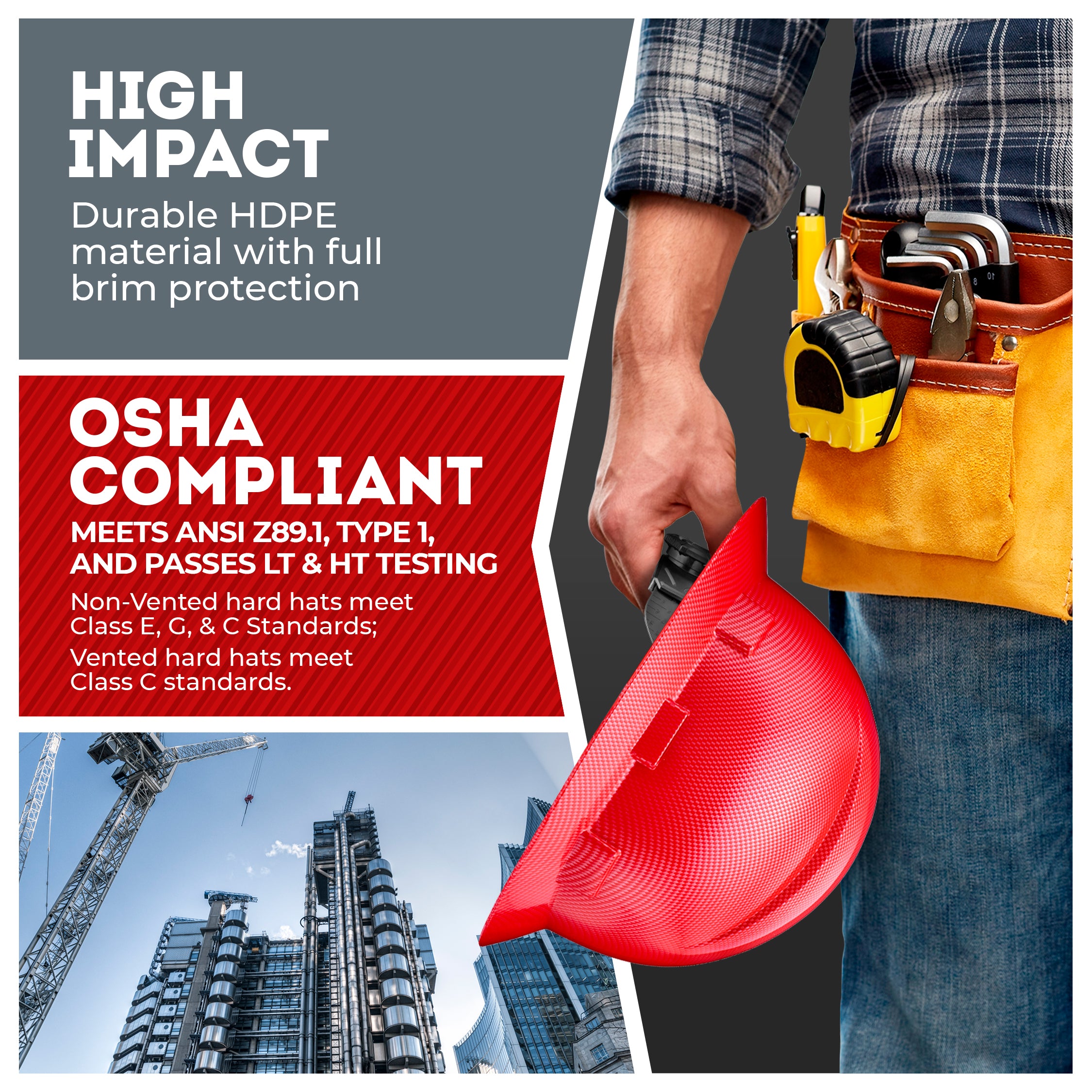 Full Brim Red Textured Graphite Design Gloss Finish Non-Vented Hard Hat