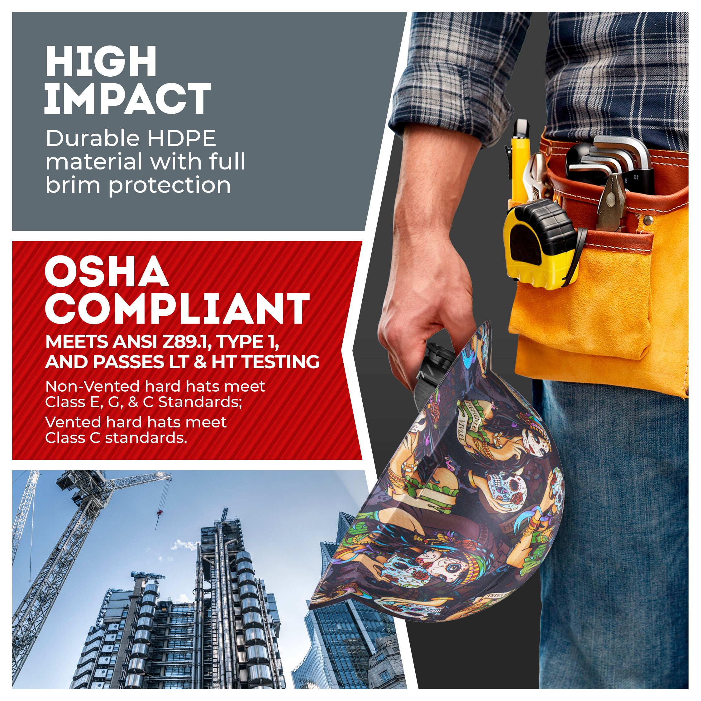 Full Brim Senorita Muerte Matte Finish Non-Vented Hard Hat