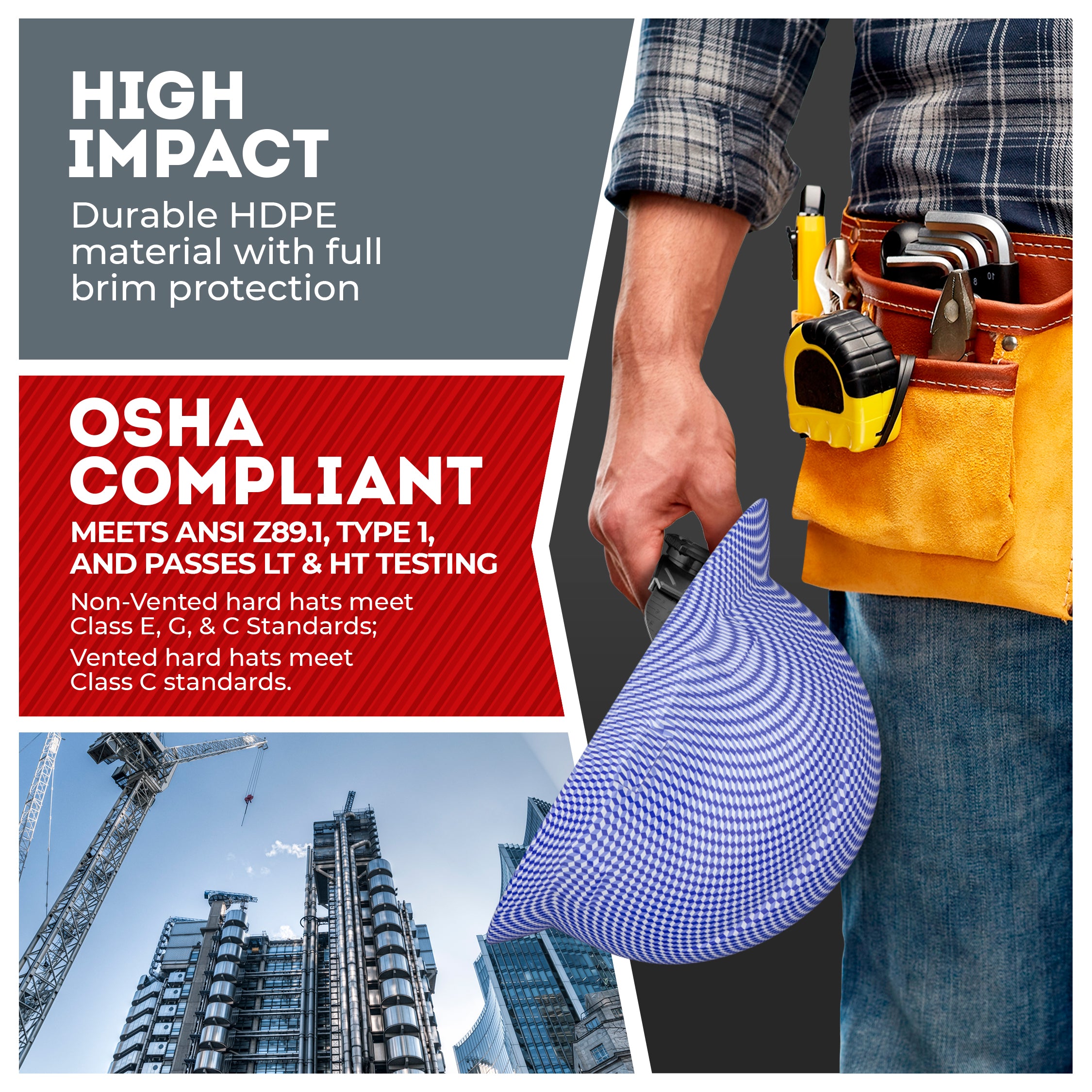 Full Brim Blue 3D Design Gloss Finish Non-Vented Hard Hat