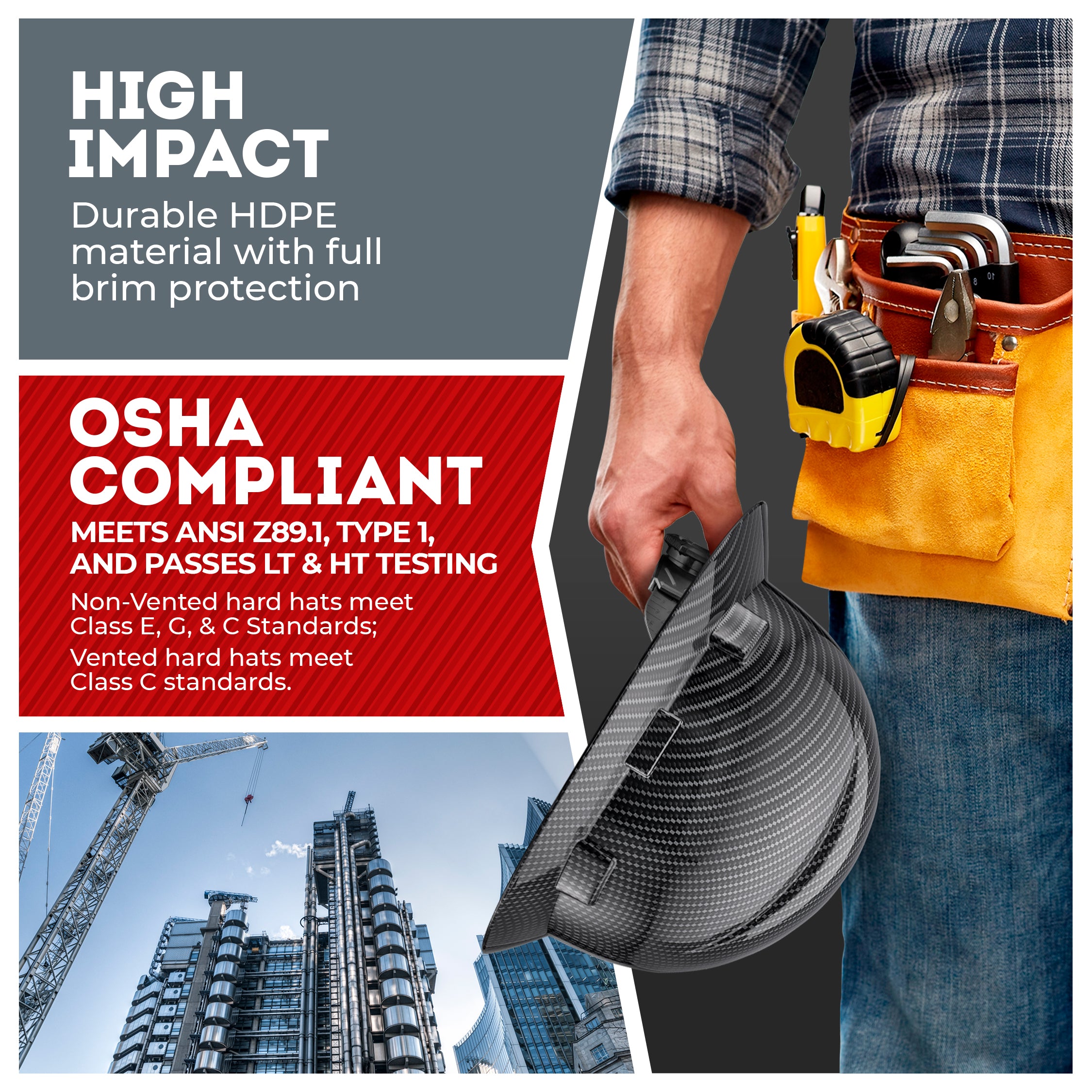 Full Brim Classic Black Graphite Design Gloss Finish Non-Vented Hard Hat