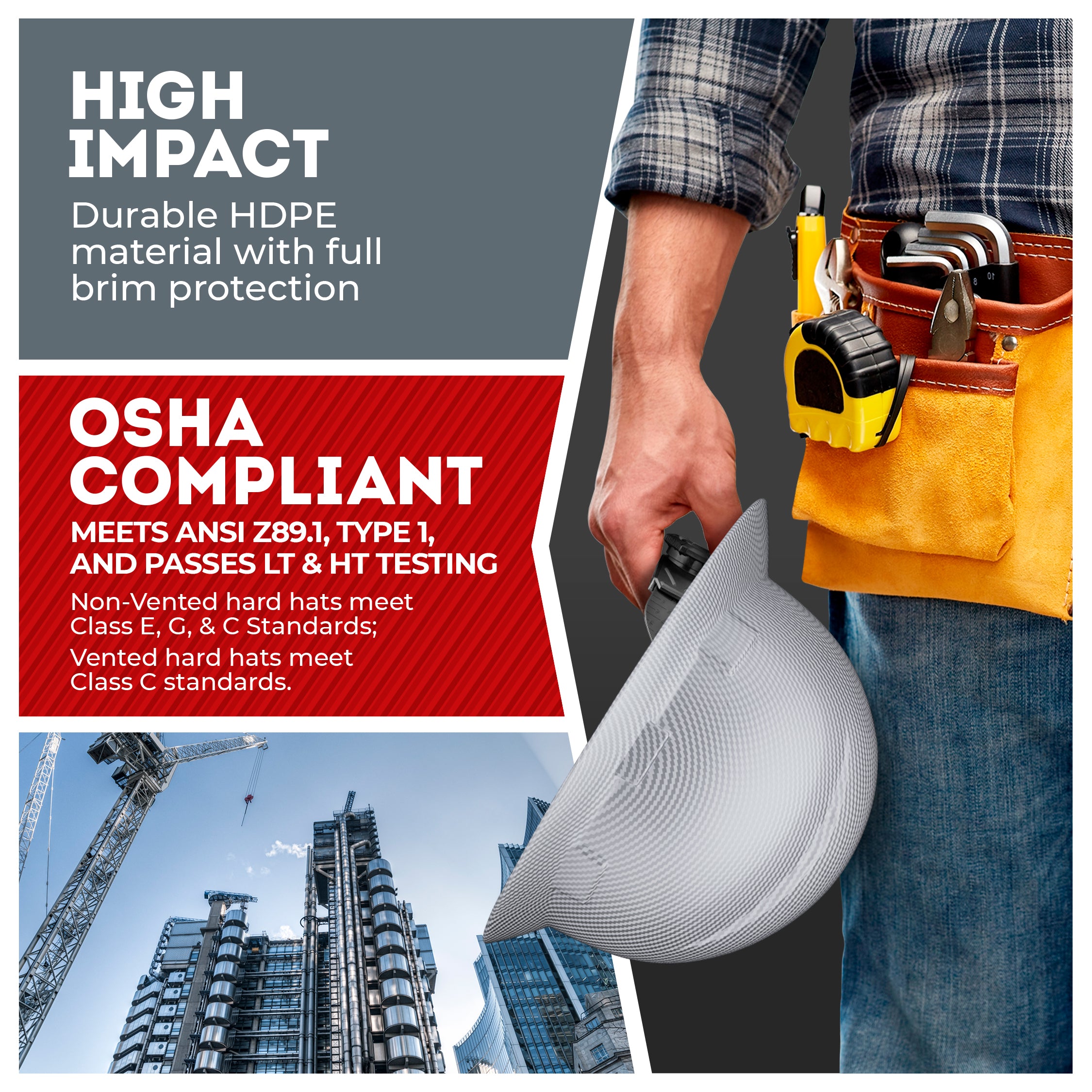 Full Brim Disco Wave Design Carbon Fiber Design Gloss Finish Non-Vented Hard Hat