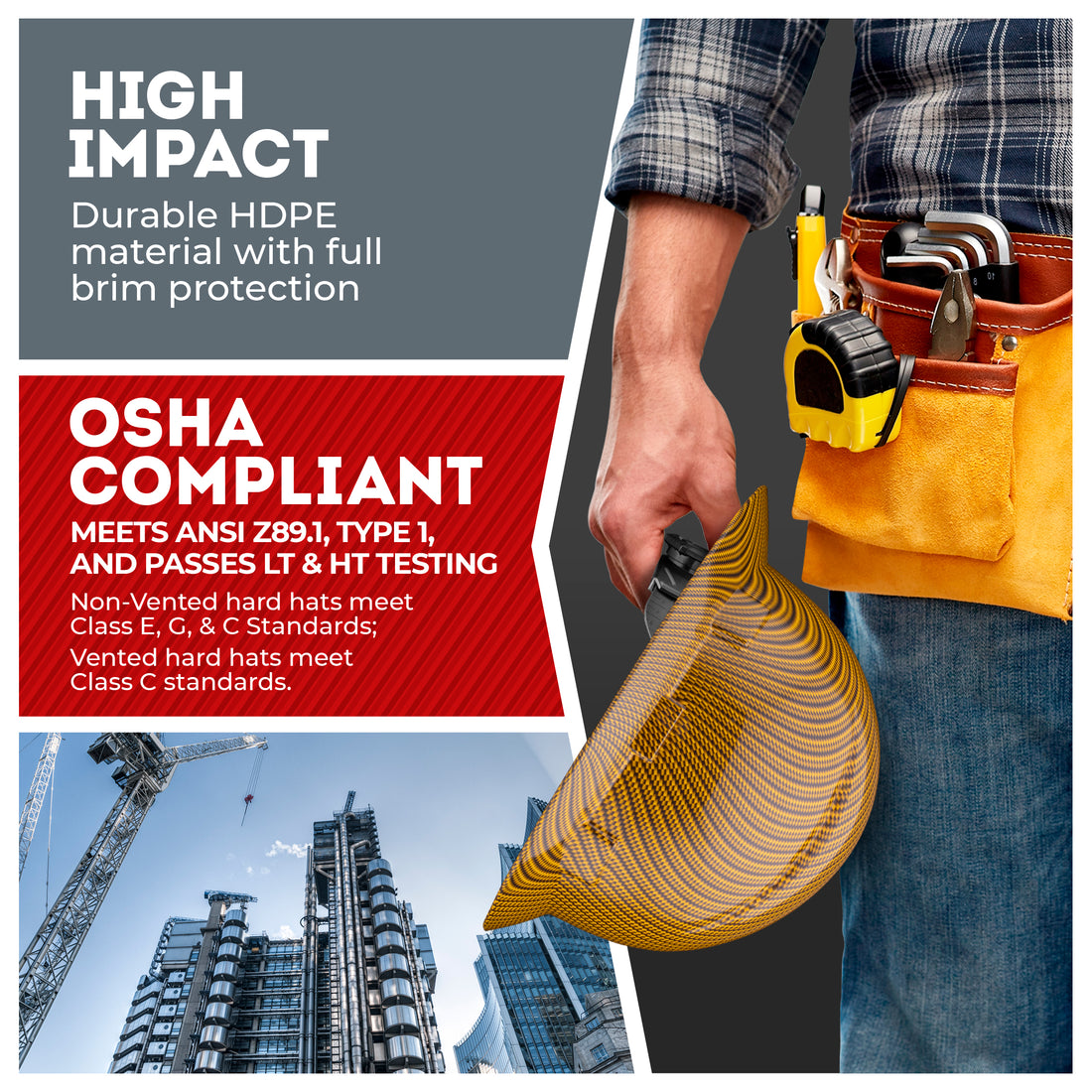 Full Brim Yellow Graphite Design Gloss Finish Non-Vented Hard Hat