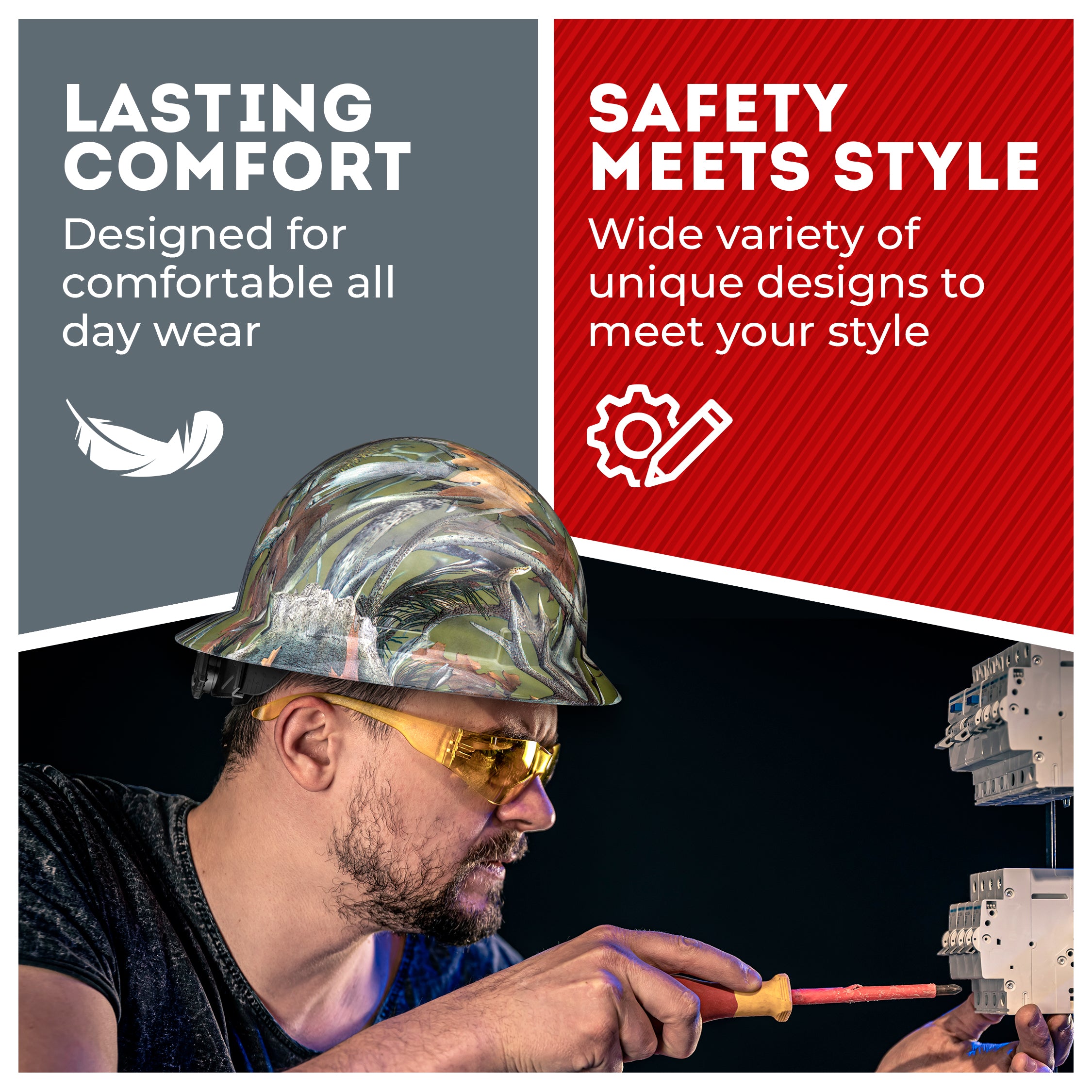 Full Brim Forest Fall Camo Gloss Finish Non-Vented Hard Hat