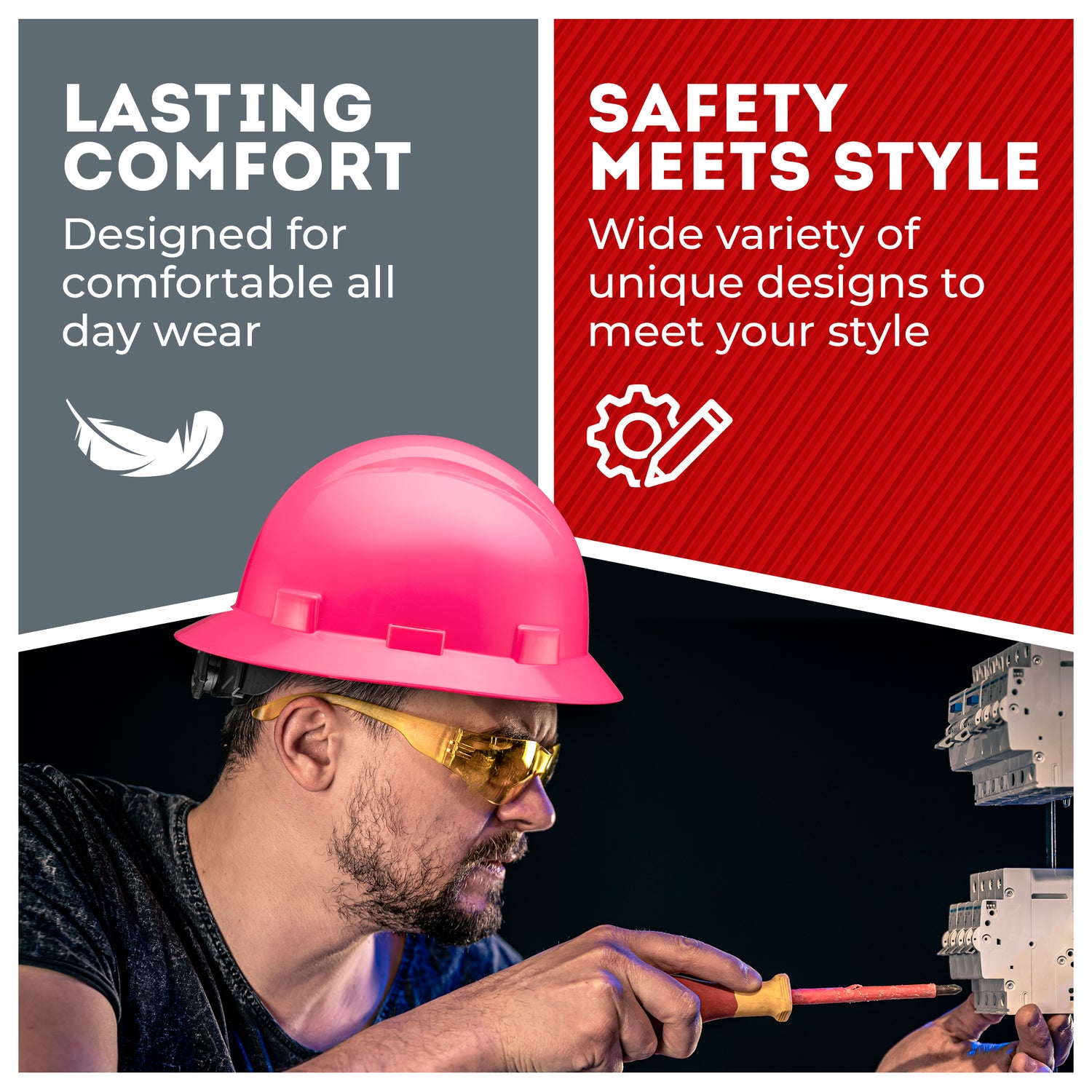 Full Brim Pink Non-Vented Hard Hat