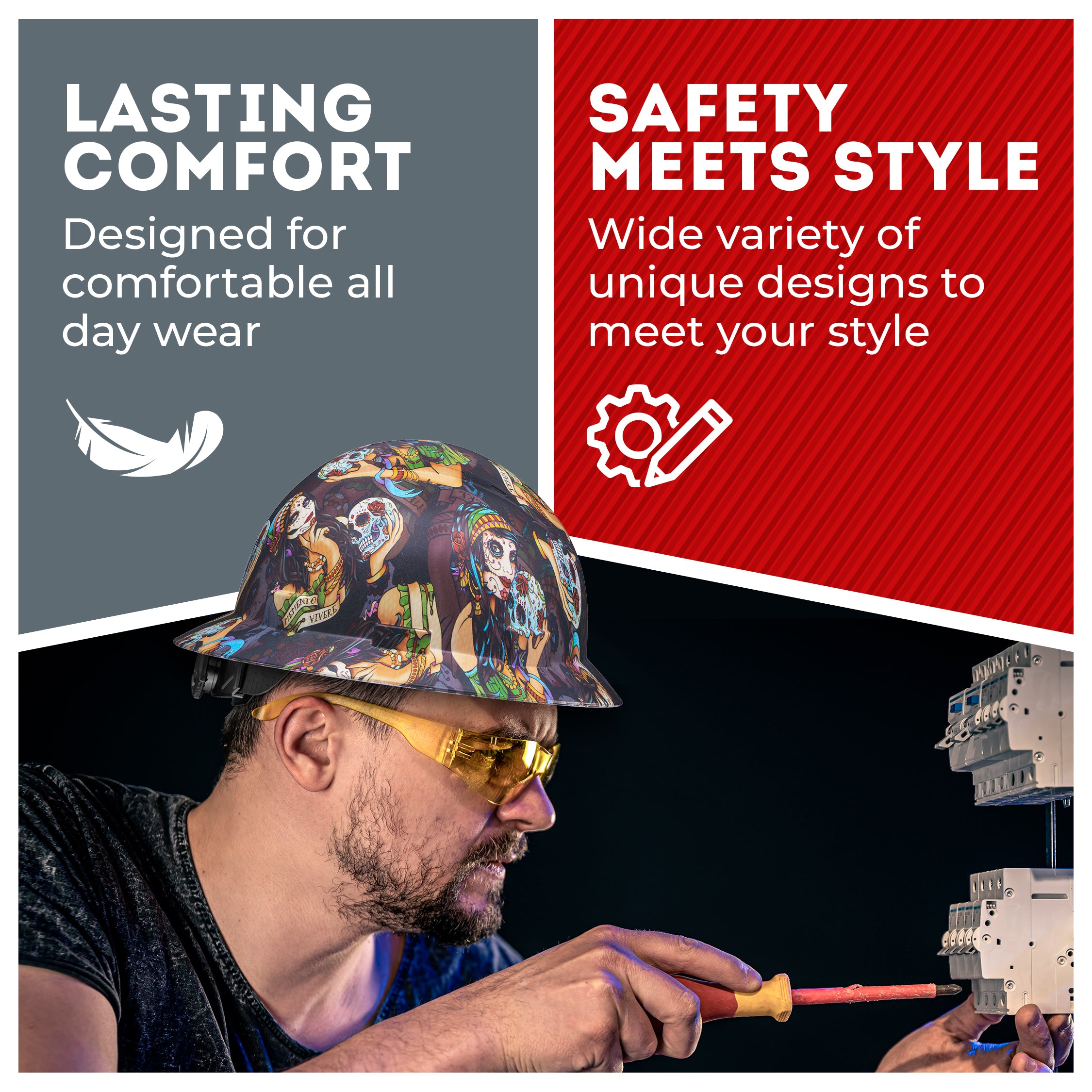 Full Brim Senorita Muerte Matte Finish Non-Vented Hard Hat