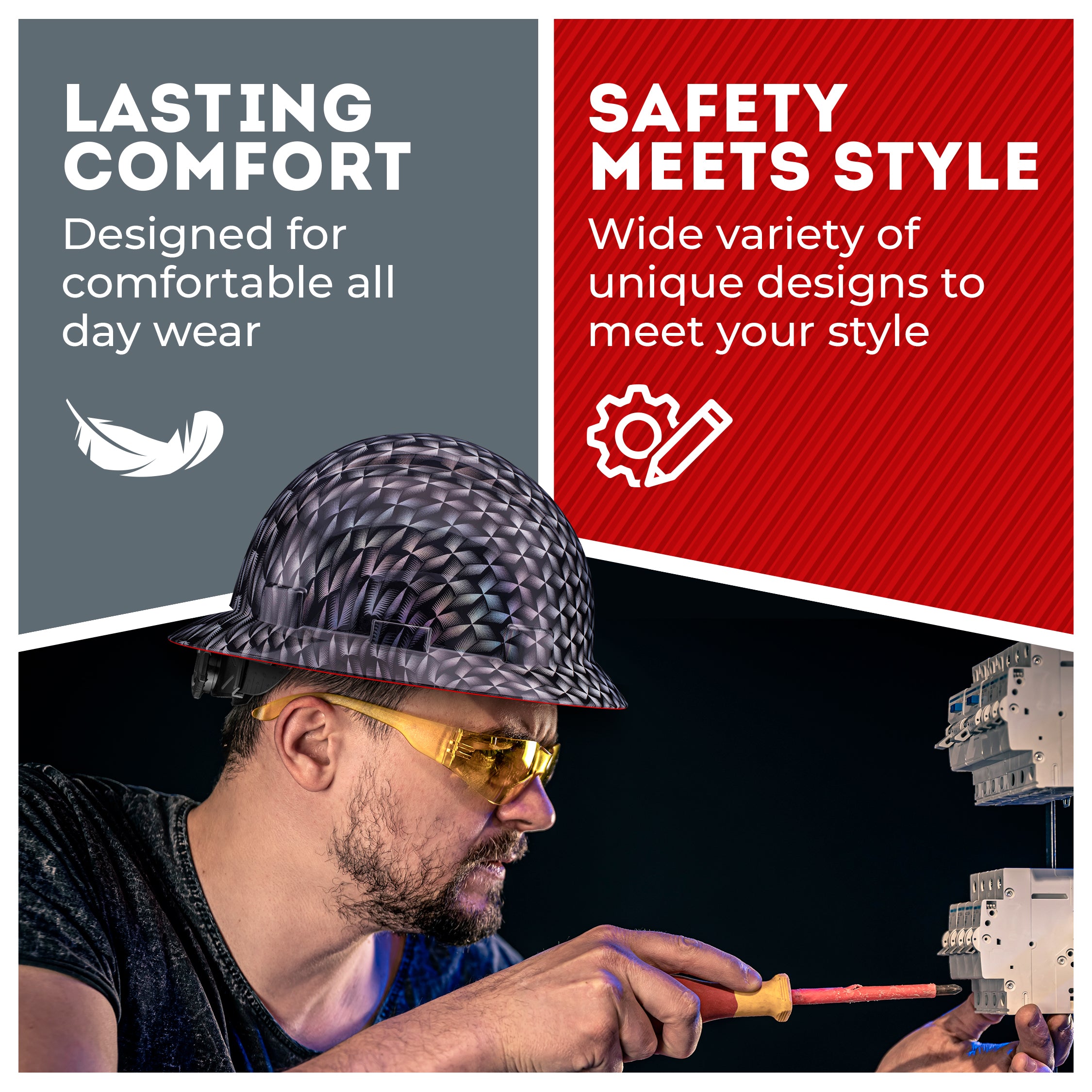 Full Brim Color Prism Gloss Finish Non-Vented Hard Hat