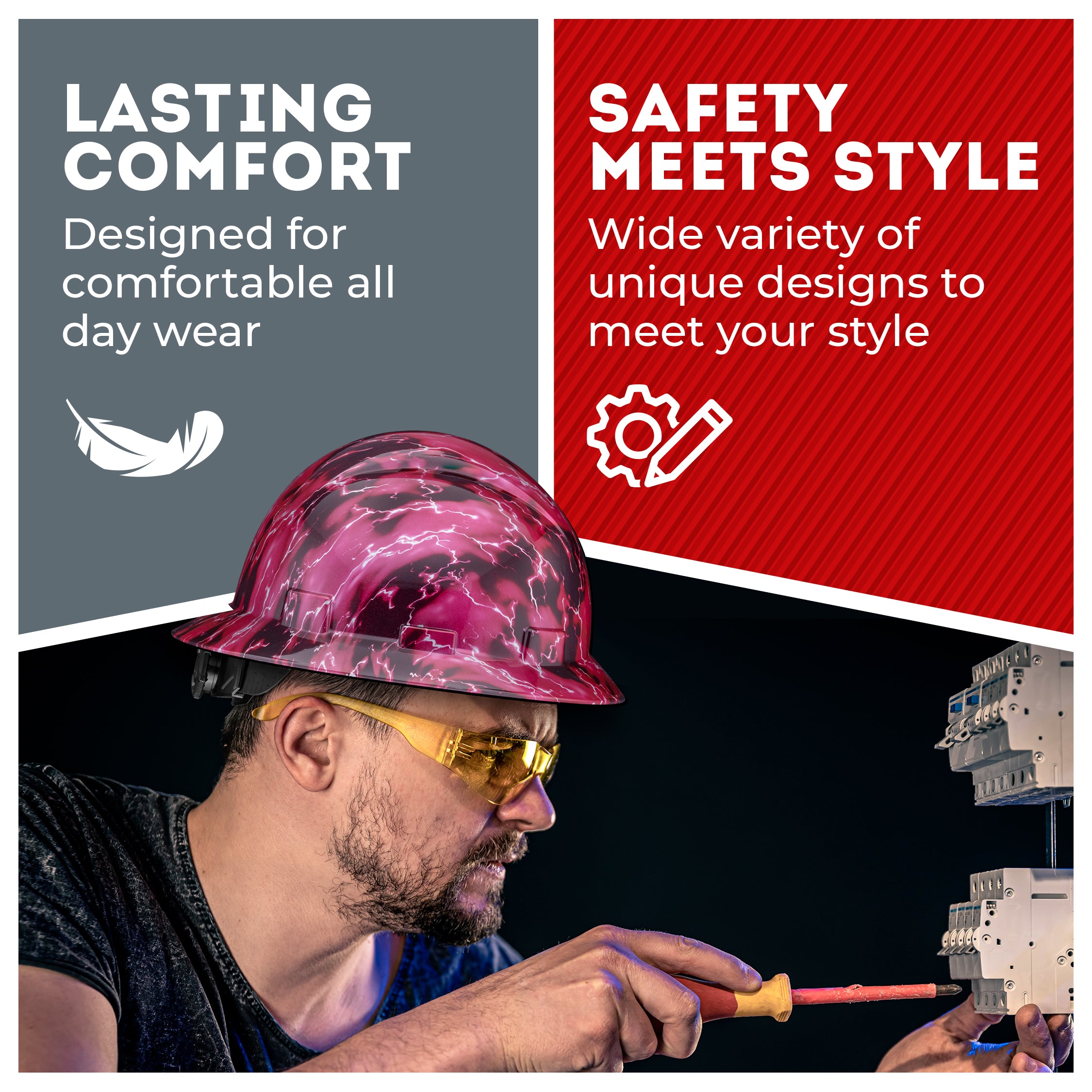 Full Brim Pink lightning Gloss Finish Non-Vented Hard Hat