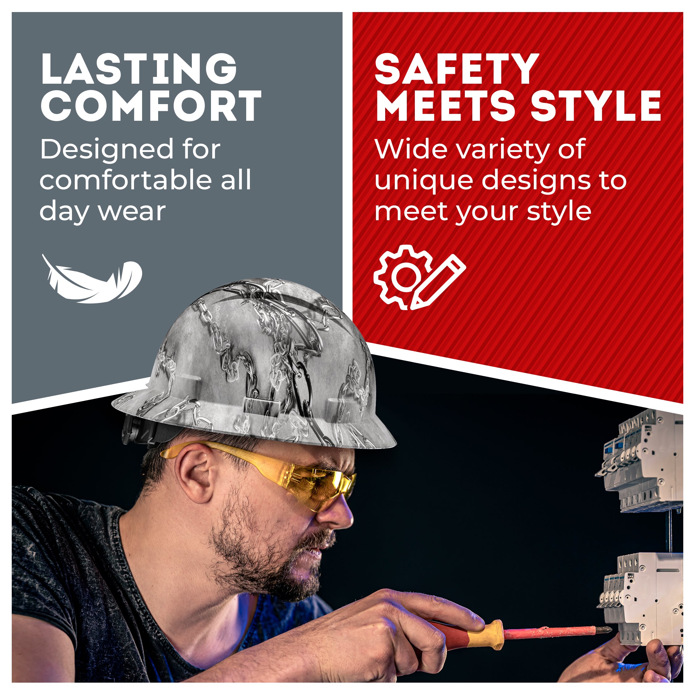 Full Brim Chain Matte Finish Non-Vented Hard Hat