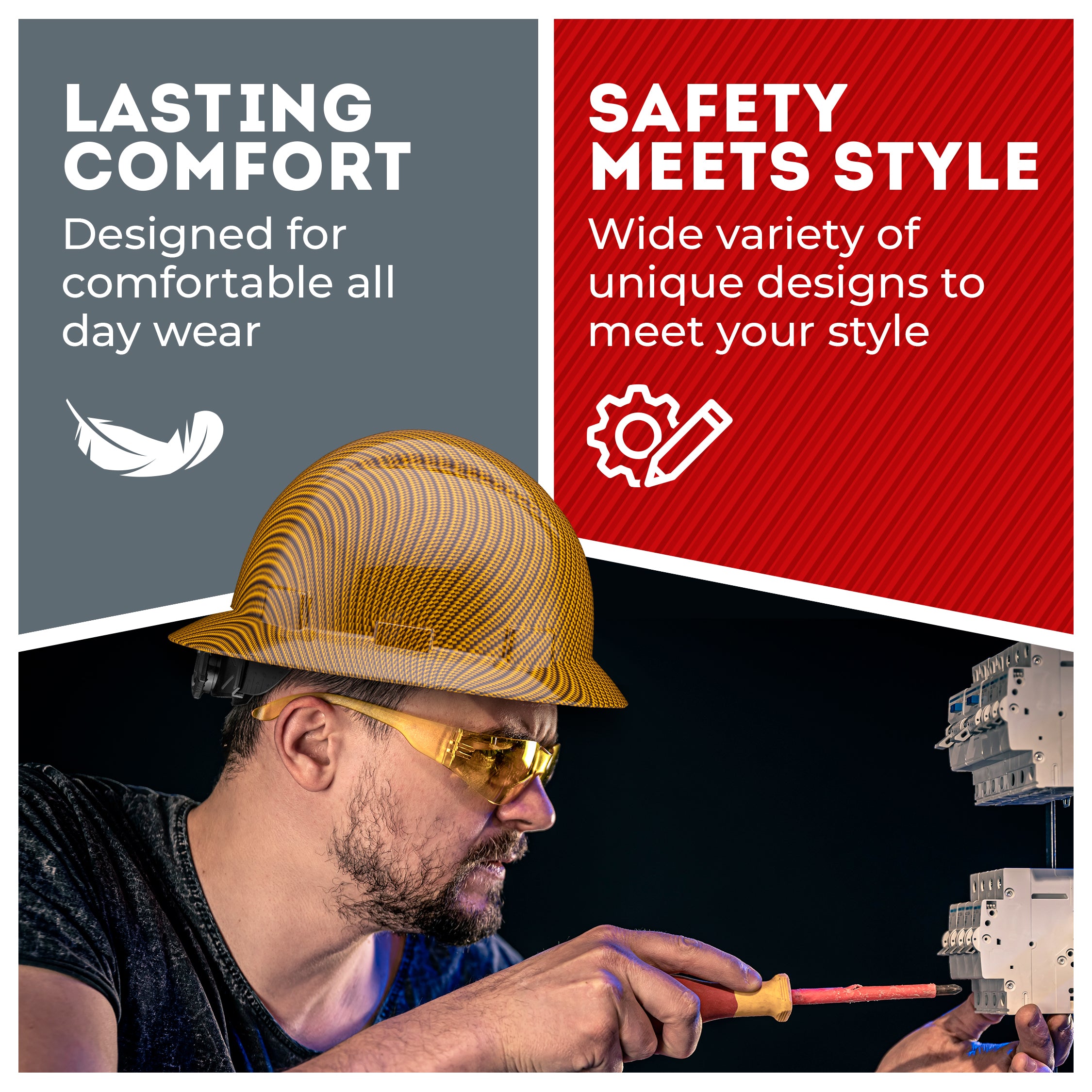 Full Brim Yellow Graphite Design Gloss Finish Non-Vented Hard Hat