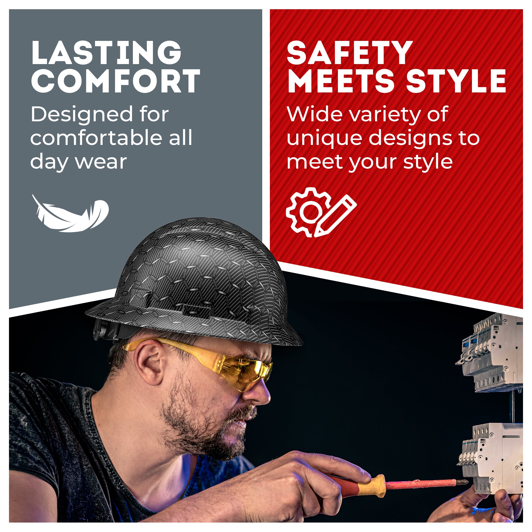 Full Brim Black Honeycomb Graphite Design Matte Finish Non-Vented Hard Hat