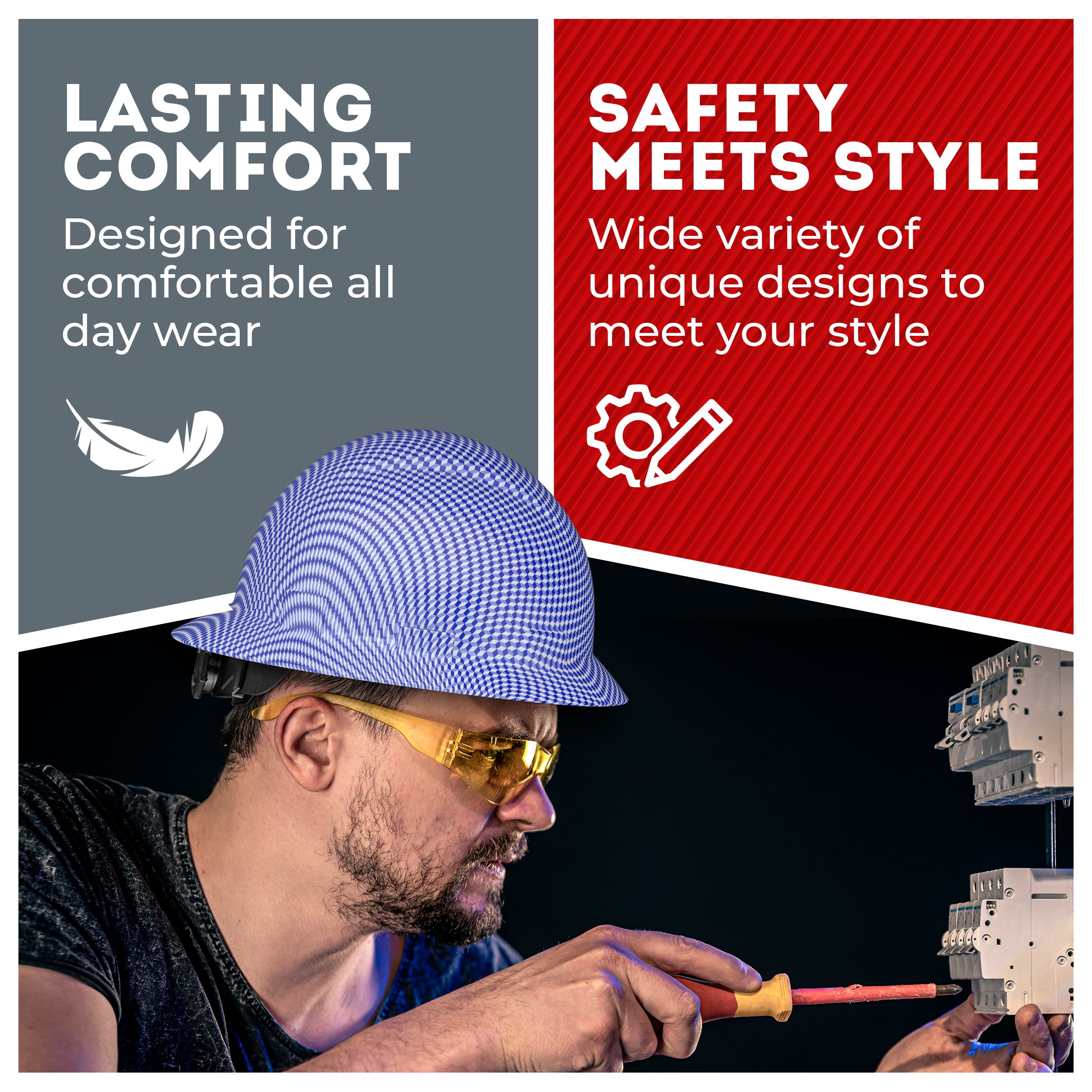 Full Brim Blue 3D Design Gloss Finish Non-Vented Hard Hat