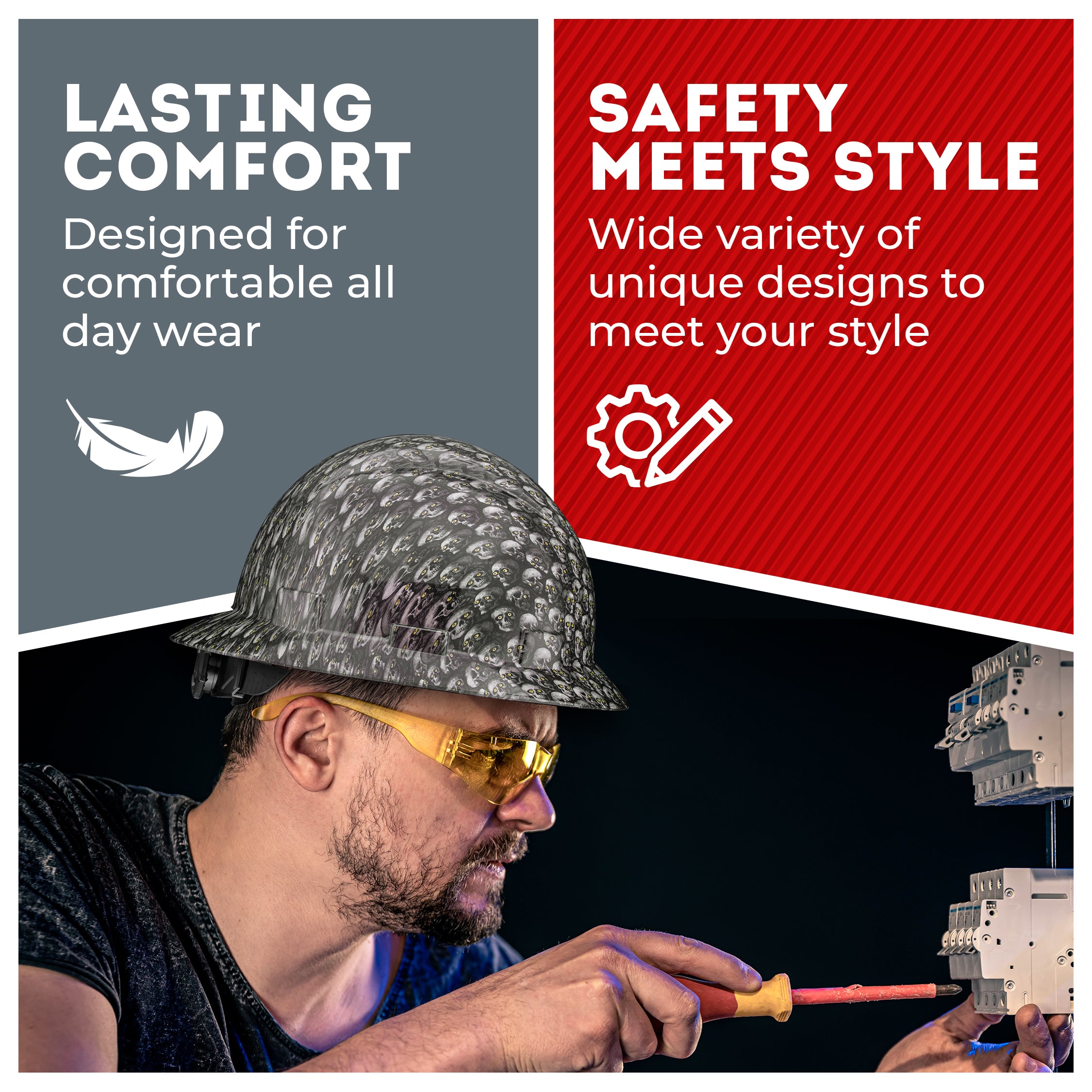 Full Brim Color Skull Shadow Gloss Finish Non-Vented Hard Hat