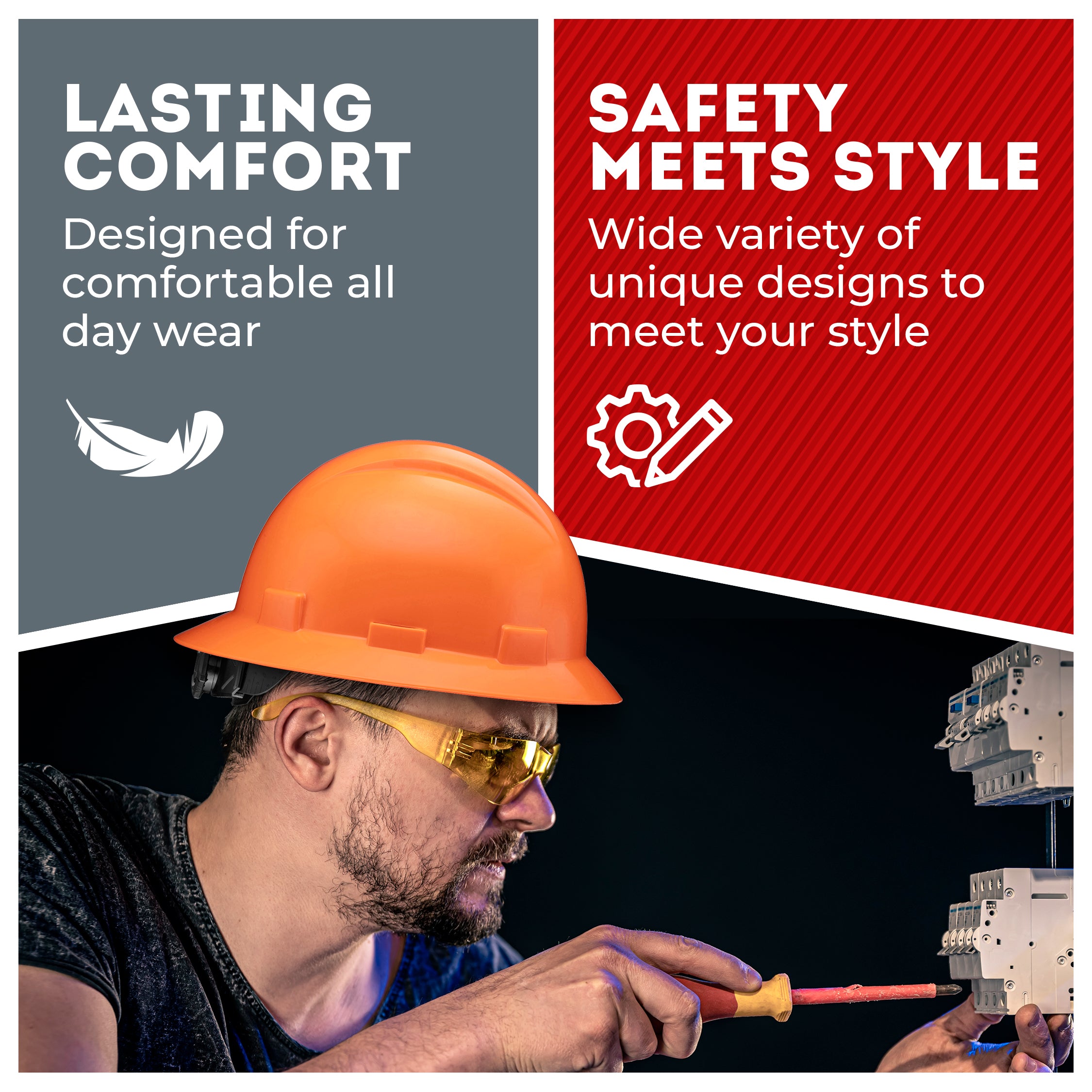 Full Brim Orange Non-Vented Hard Hat