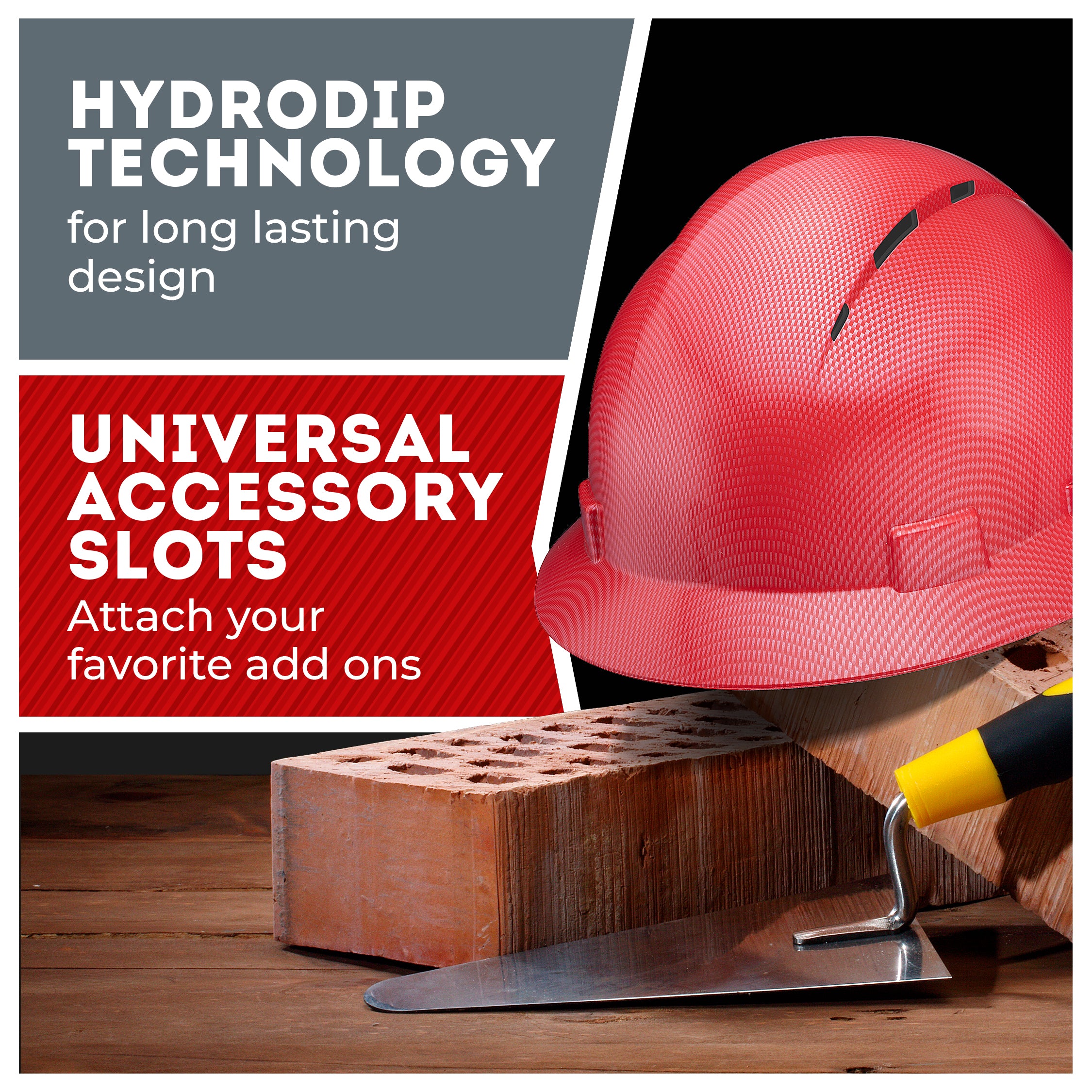 Full Brim Red Textured Graphite Design Gloss Finish Vented Hard Hat