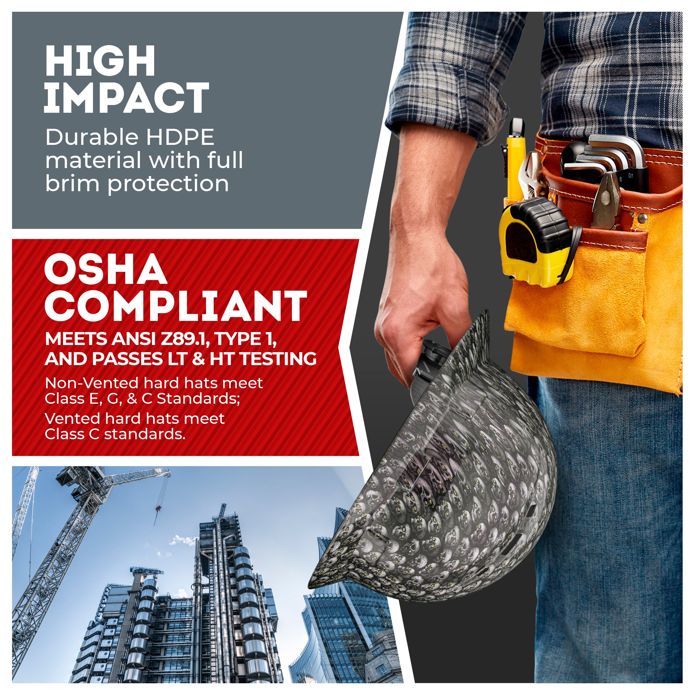 Full Brim Color Skull Shadow Gloss Finish Vented Hard Hat