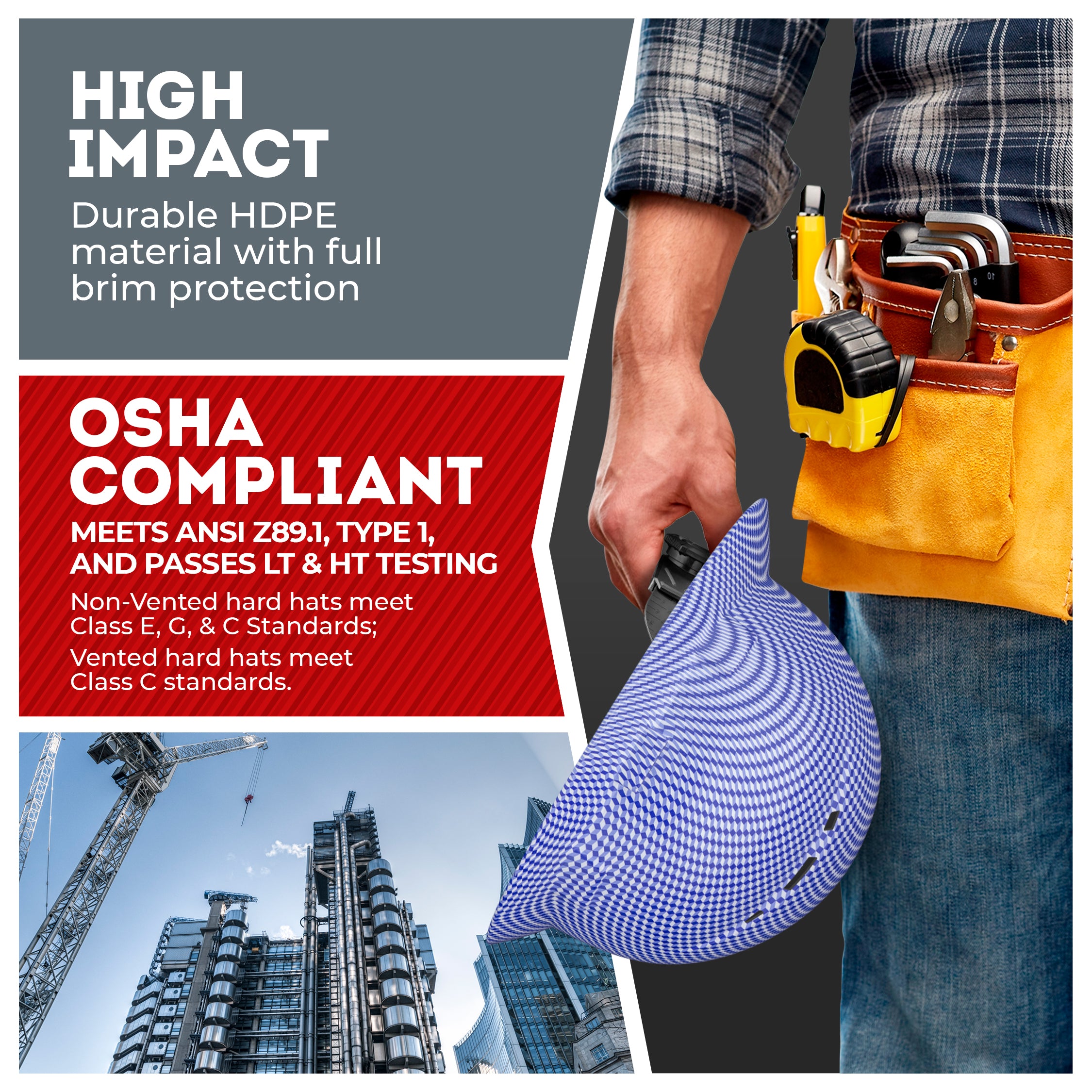 Full Brim Blue 3D Design Gloss Finish Vented Hard Hat