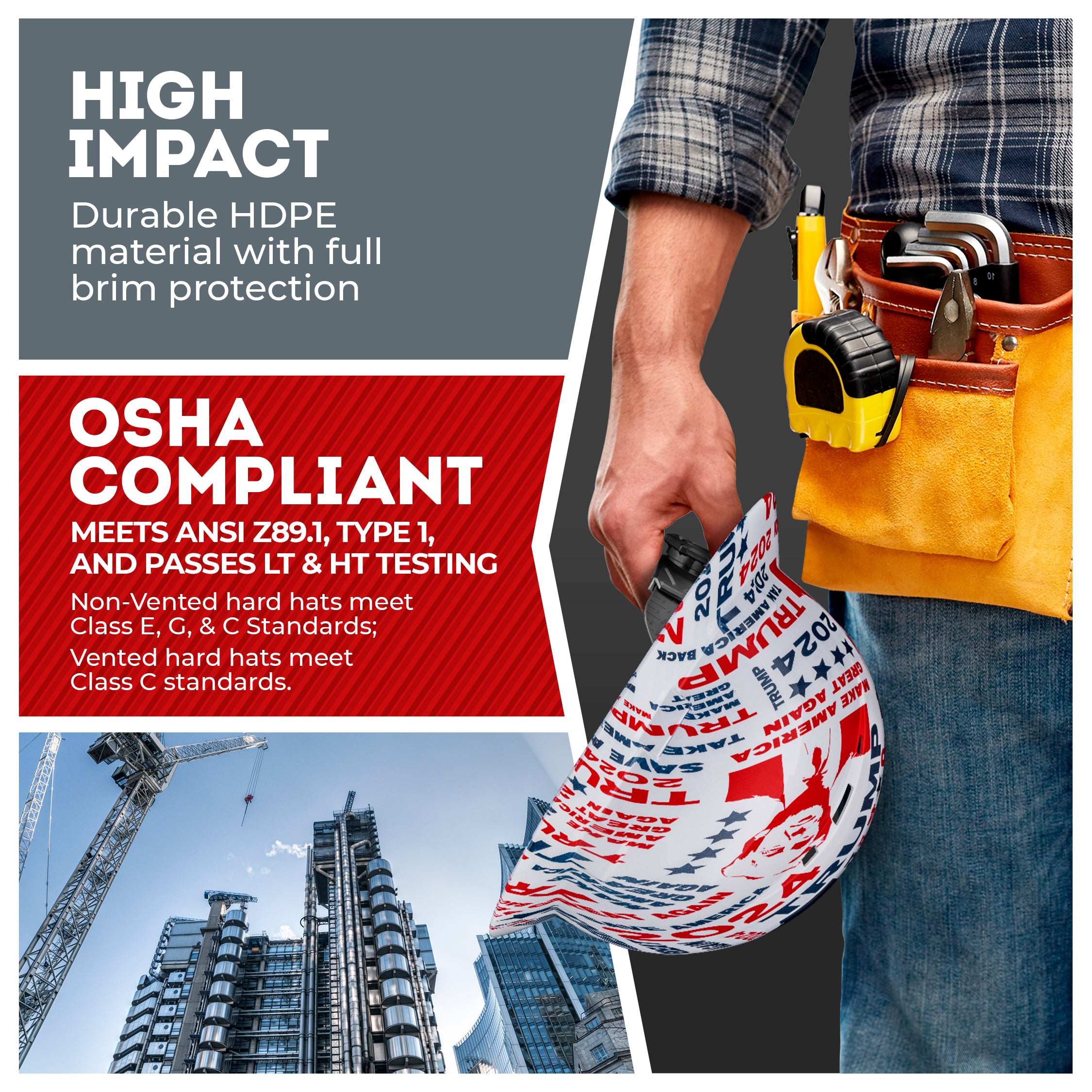 Full Brim Trump 2024 Gloss Finish Vented Hard Hat