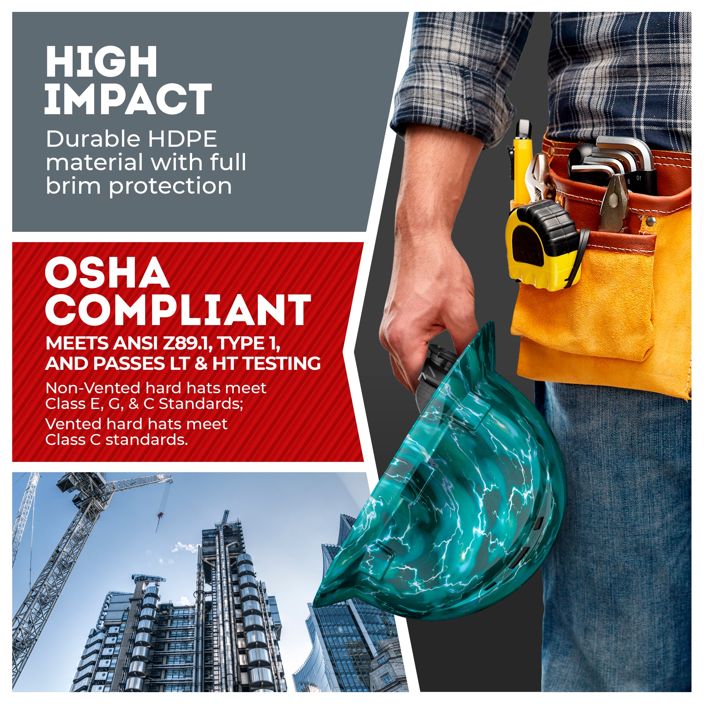 Full Brim Aqua Lightning Gloss Finish Vented Hard Hat