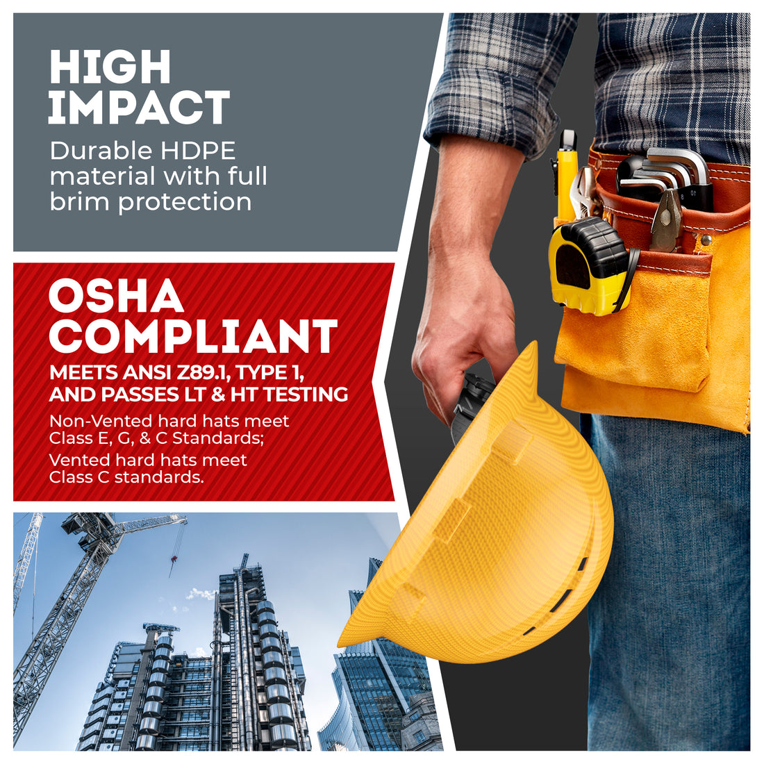 Full Brim Yellow Textured Graphite Design Gloss Finish Vented Hard Hat