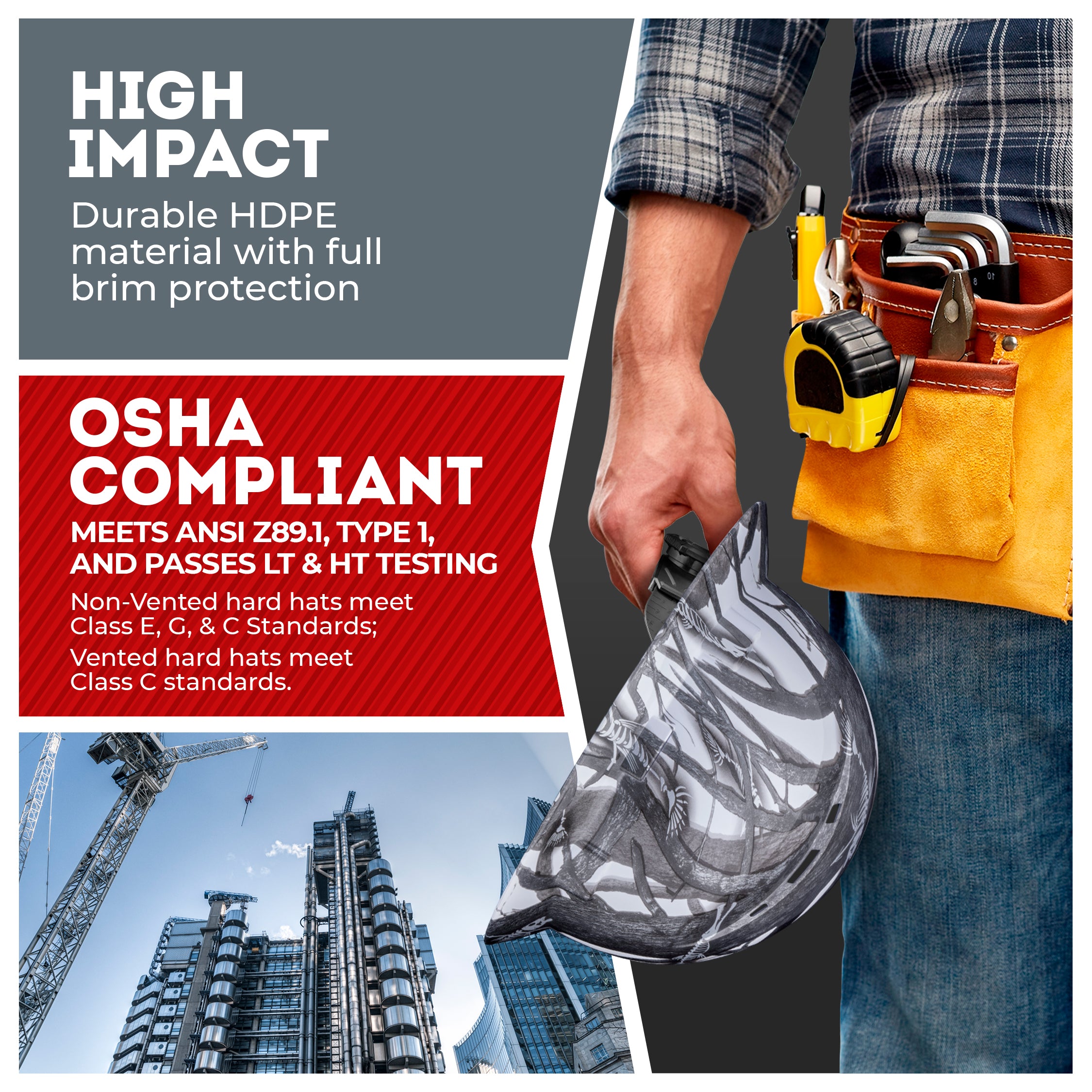 Full Brim Fishbone Gloss Finish Vented Hard Hat