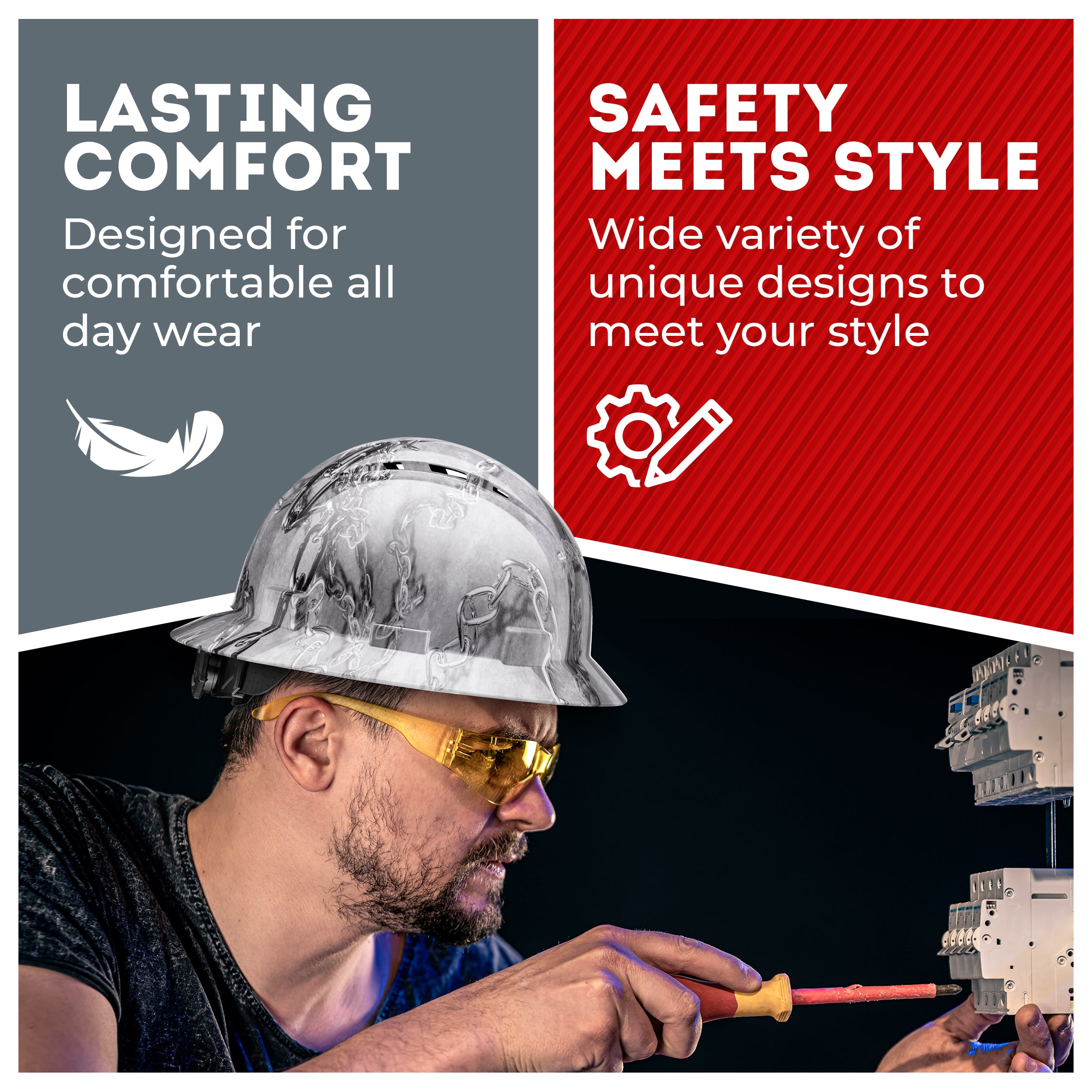 Full Brim Chain Gloss Finish Vented Hard Hat