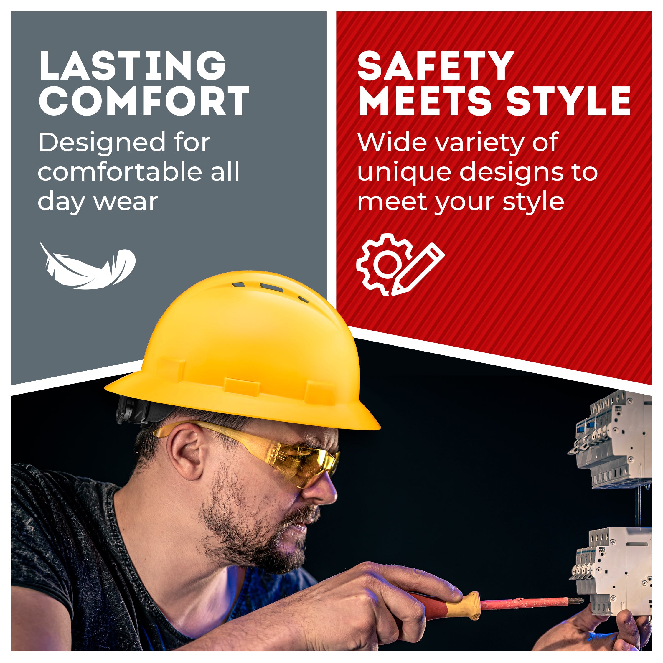 Full Brim Yellow Vented Hard Hat