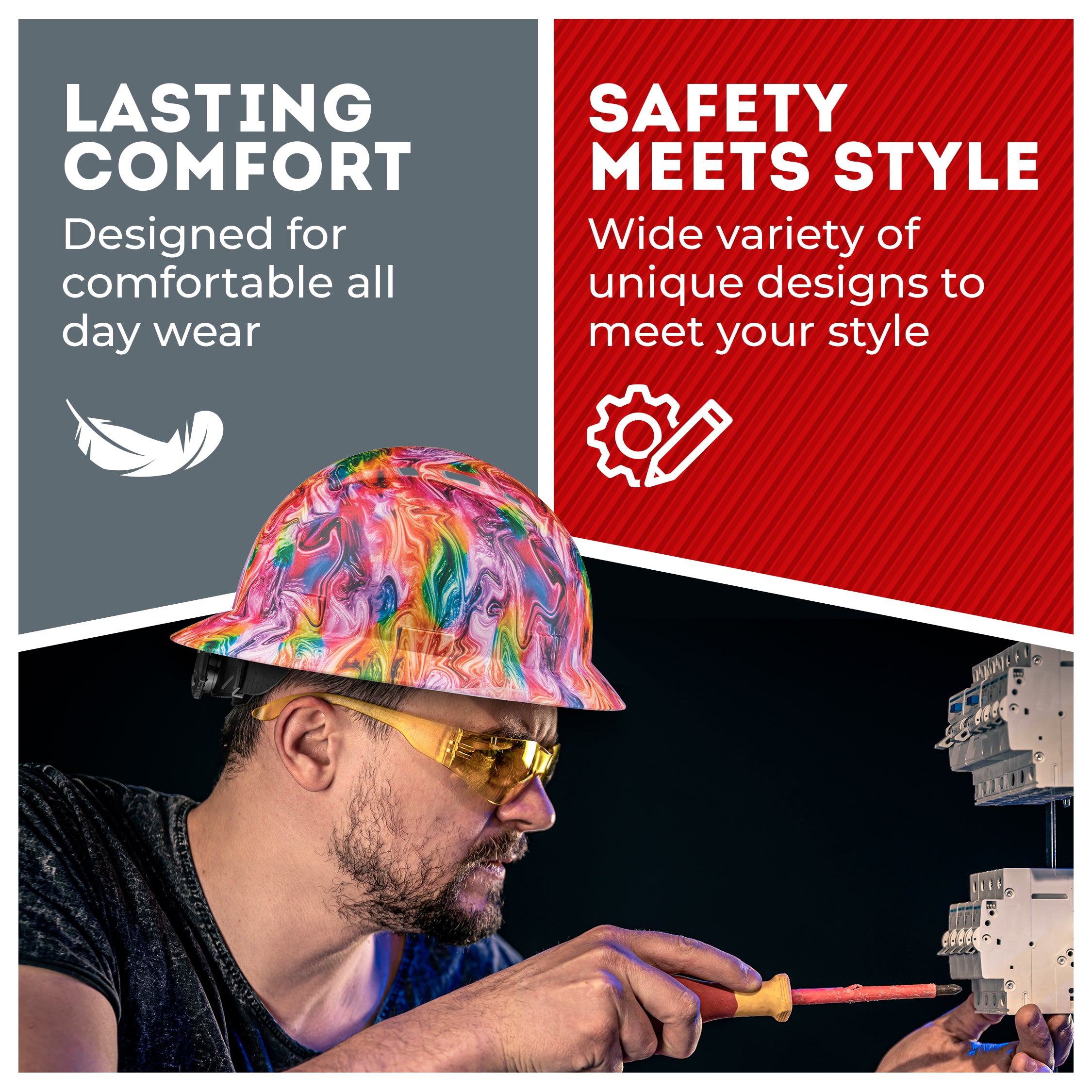 Full Brim Psychedelic Matte Finish Vented Hard Hat
