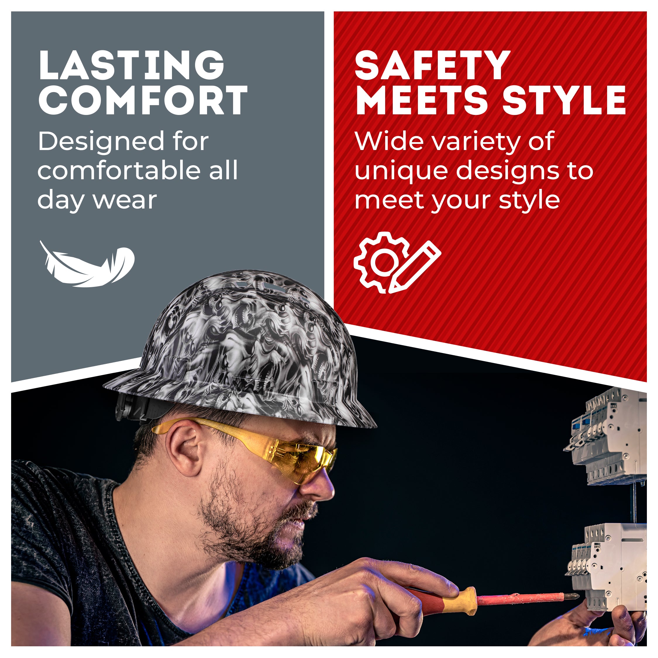 Full Brim Three Wise Skulls Matte Finish Vented Hard Hat