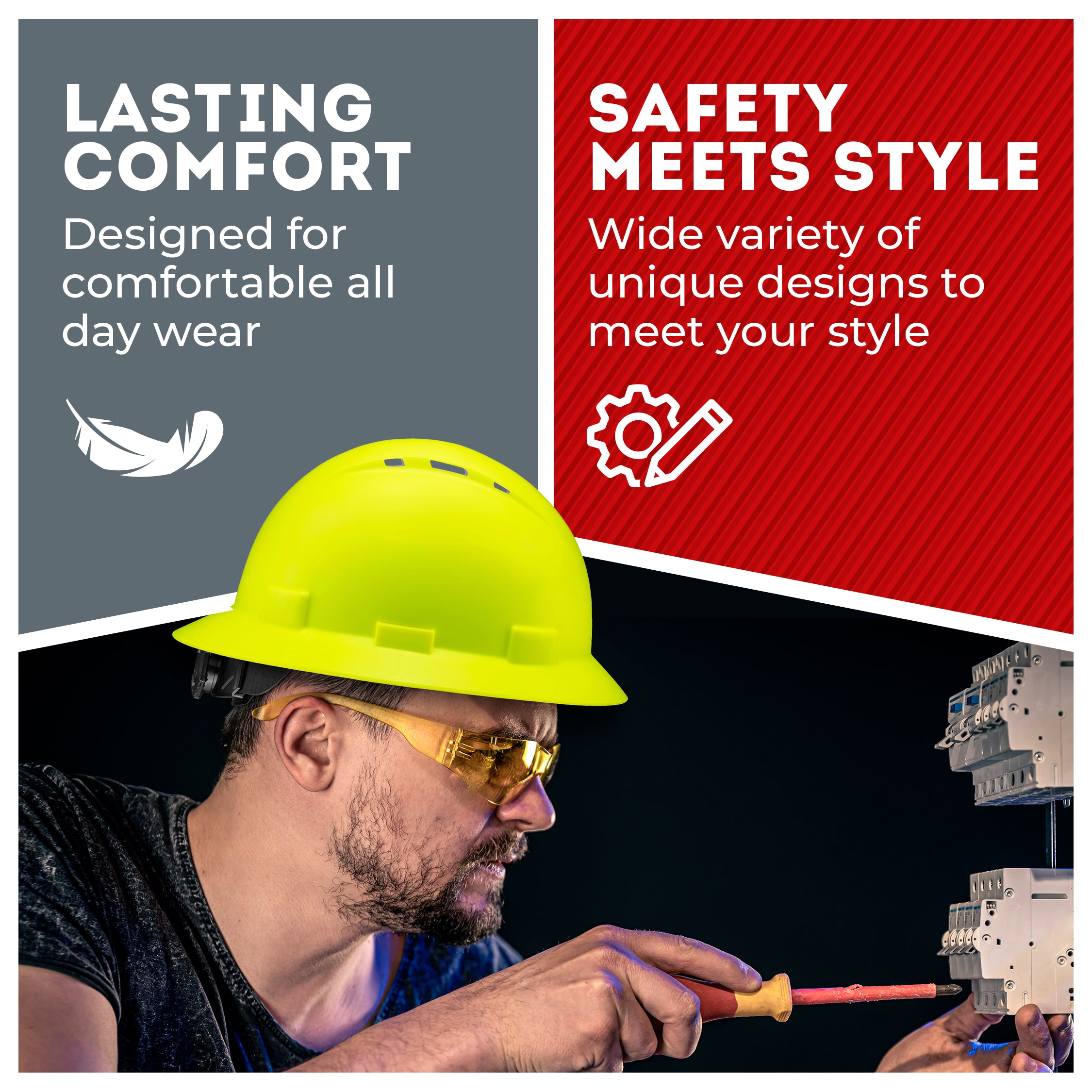 Full Brim Hi-Vis Lime Vented Hard Hat