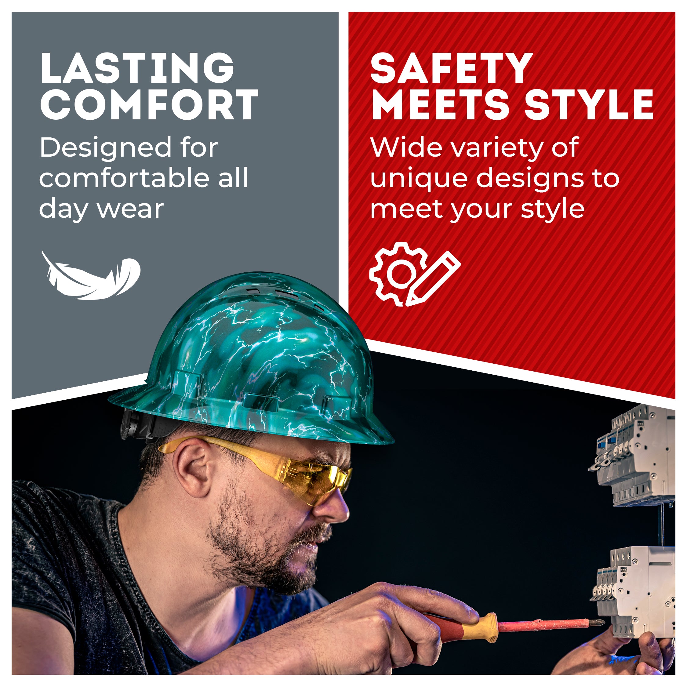 Full Brim Aqua Lightning Gloss Finish Vented Hard Hat