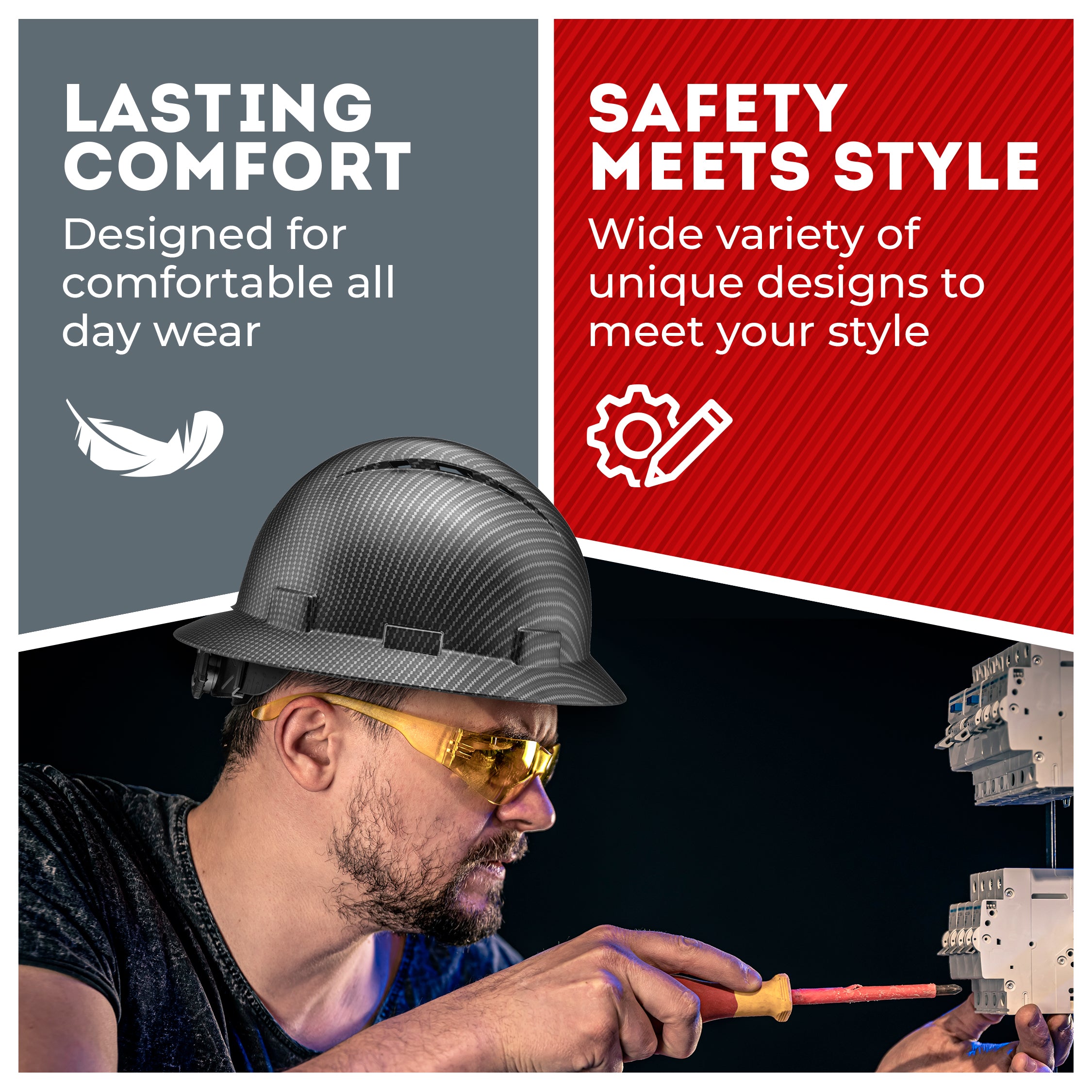 Full Brim Classic Black Graphite Design Matte Finish Vented Hard Hat