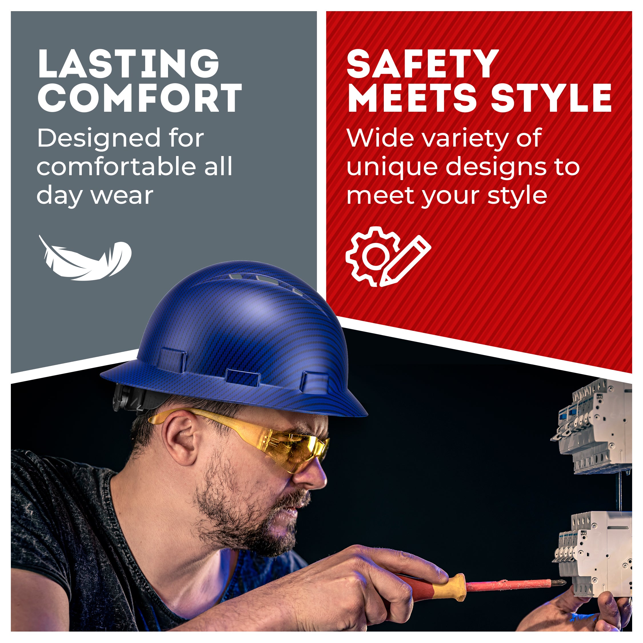 Full Brim Beguiled Blue Graphite Design Matte Finish Vented Hard Hat