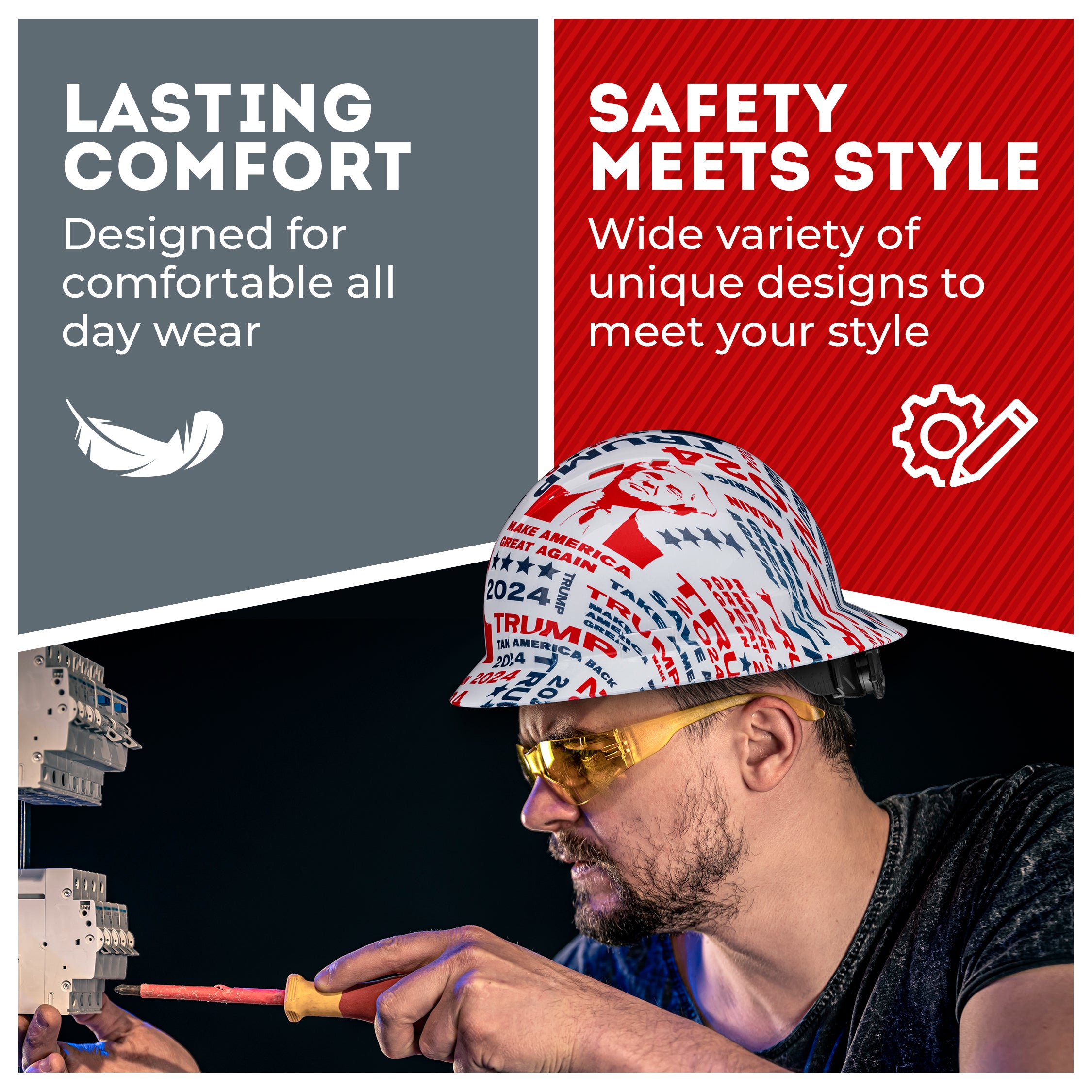 Full Brim Trump 2024 Gloss Finish Vented Hard Hat