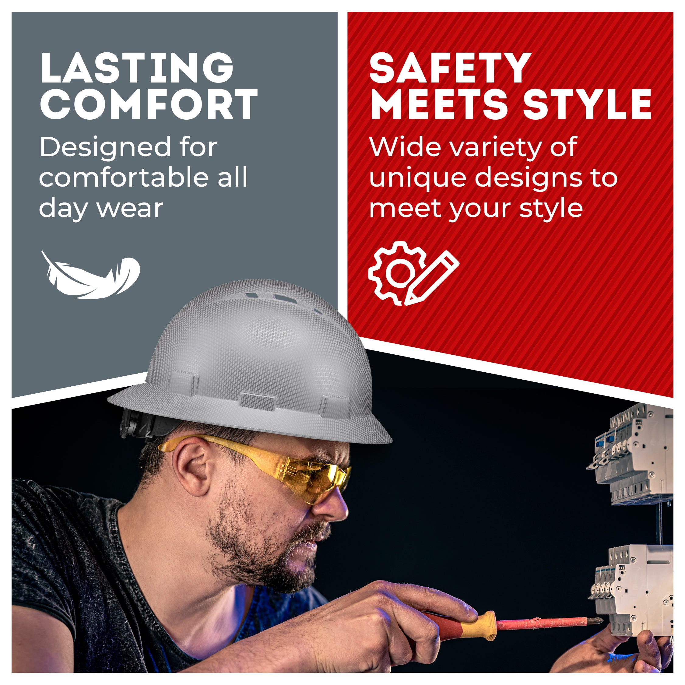 Full Brim Ice Cube Platinum Graphite Design Gloss Finish Vented Hard Hat